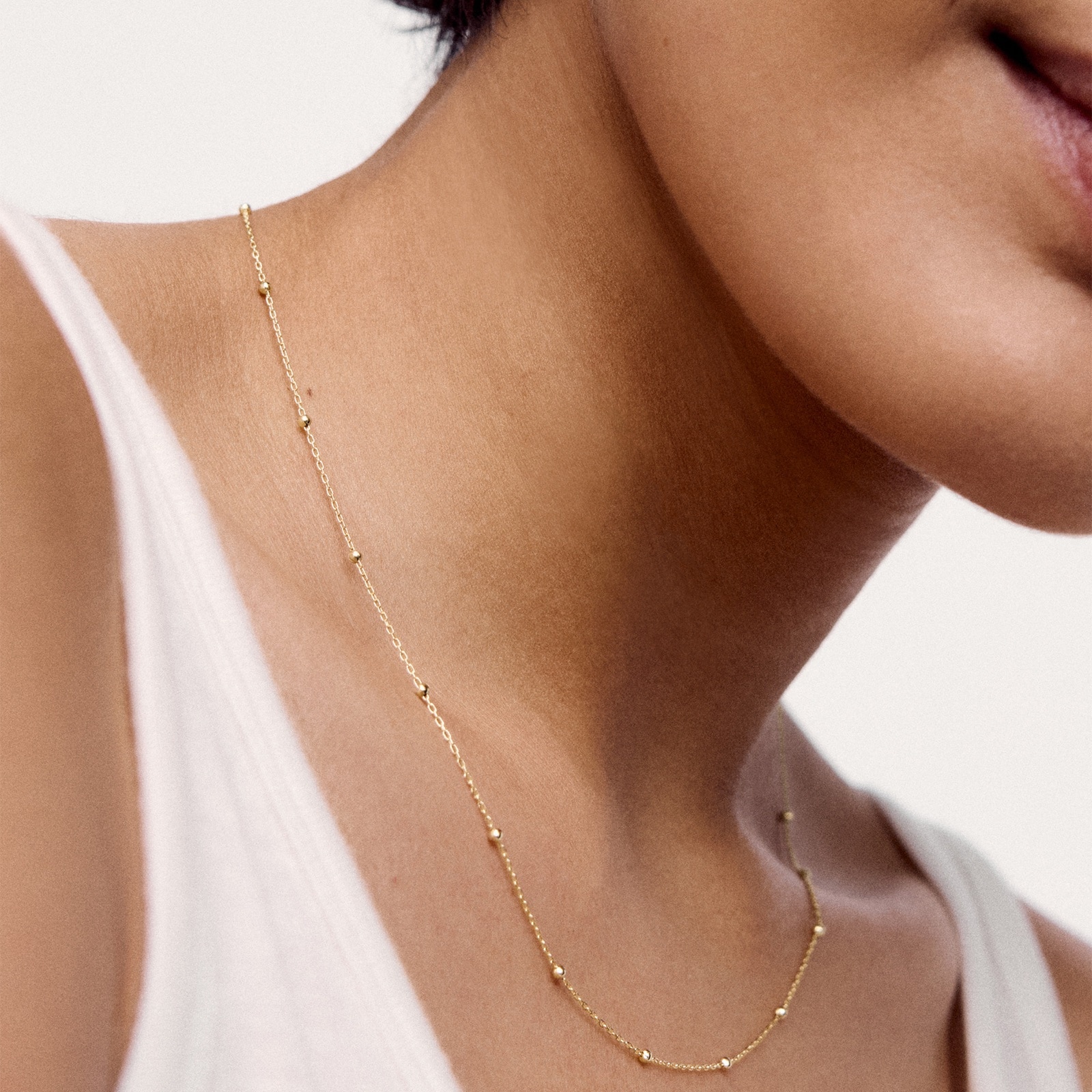 Monica Vinader Beaded Chain Necklace In 14ct Solid Gold
