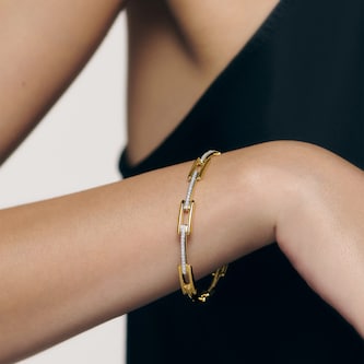 Monica Vinader MV Signature™ Link Slim Bangle In 18ct Gold Vermeil With Lab Grown Diamonds Monica Vinader MV Signature™ Link Slim Bangle In 18ct Gold Vermeil With Lab Grown Diamonds