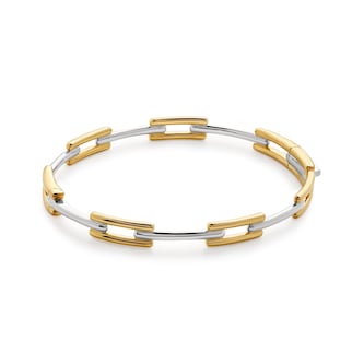 Monica Vinader Signature Link Mixed Metal Slim Bangle In 18ct Gold Vermeil