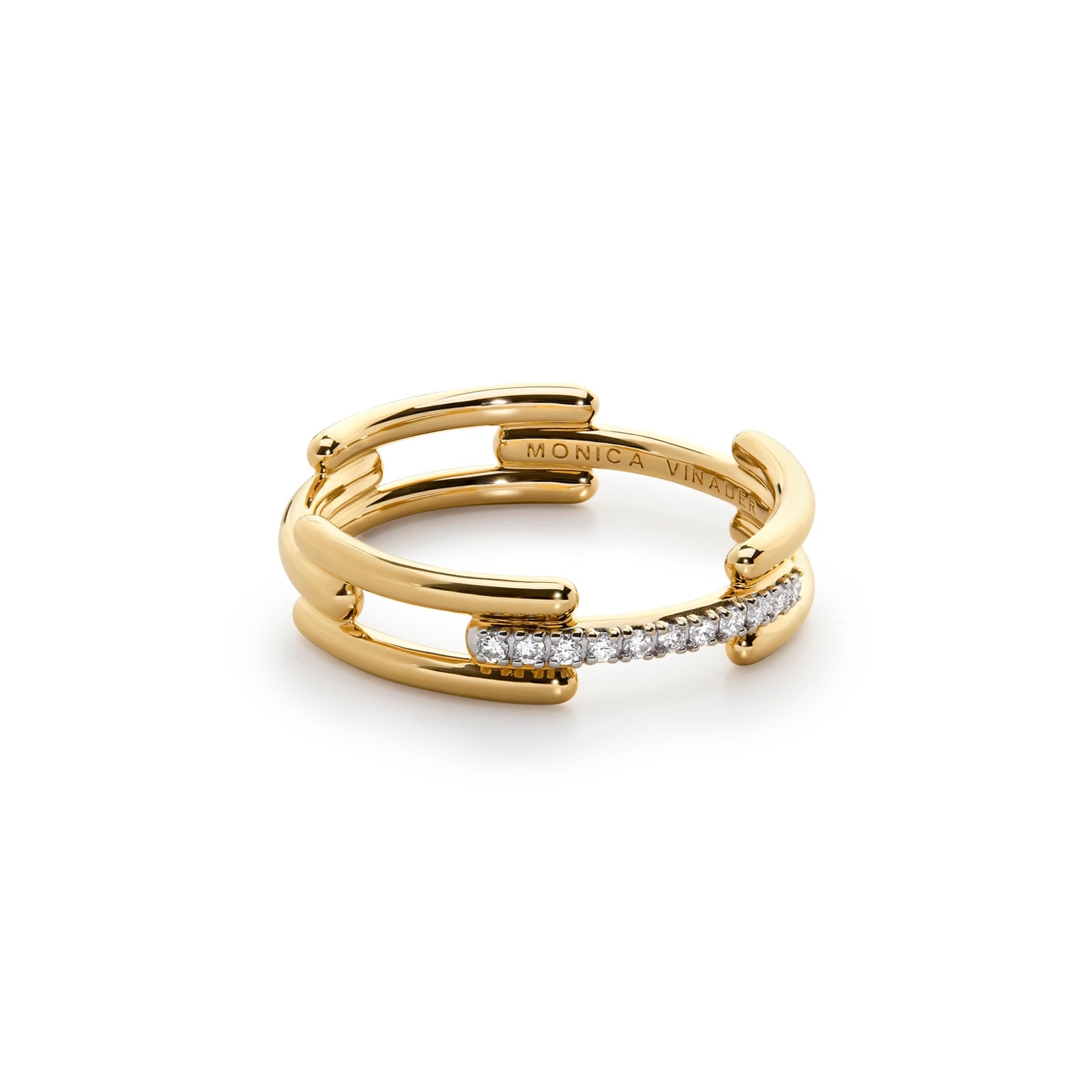 Monica Vinader MV Signature™ Link Ring In 18ct Gold Vermeil With Lab Grown Diamonds