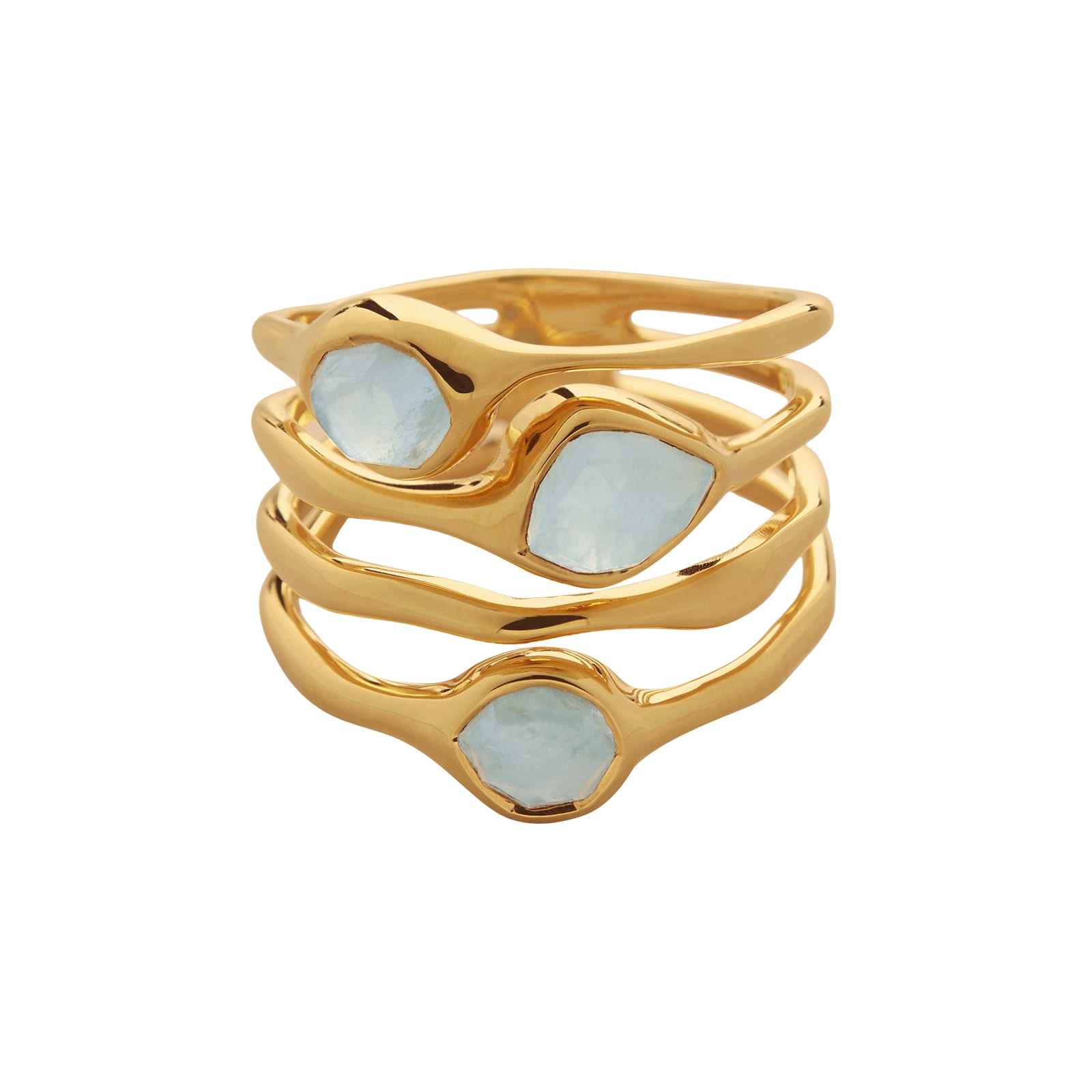 Monica Vinader MV Siren™ Gemstone Stacked Ring In 18ct Gold Vermeil With Aquamarine Monica Vinader MV Siren™ Gemstone Stacked Ring In 18ct Gold Vermeil With Aquamarine