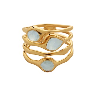 Monica Vinader MV Siren™ Gemstone Stacked Ring In 18ct Gold Vermeil With Aquamarine