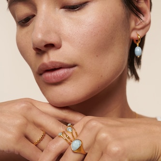 Monica Vinader MV Siren™ Gemstone Stacked Ring In 18ct Gold Vermeil With Aquamarine