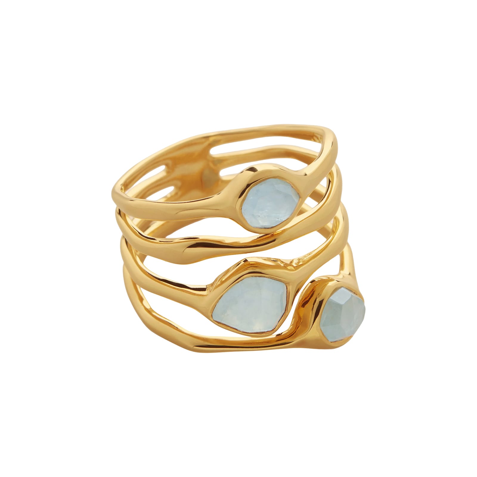 Monica Vinader MV Siren™ Gemstone Stacked Ring In 18ct Gold Vermeil With Aquamarine Monica Vinader MV Siren™ Gemstone Stacked Ring In 18ct Gold Vermeil With Aquamarine