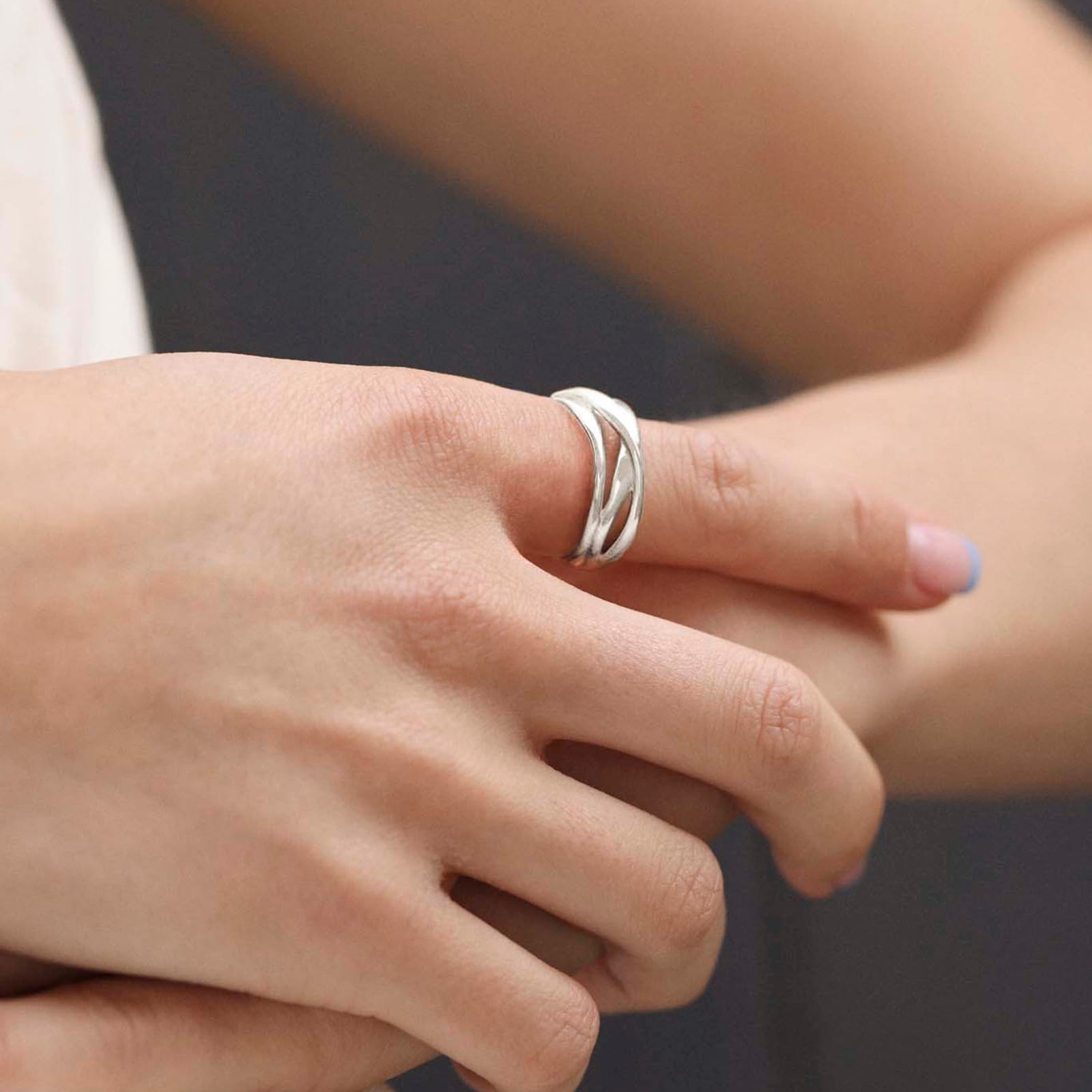 Monica Vinader Nura Crossover Ring In Sterling Silver Monica Vinader Nura Crossover Ring In Sterling Silver