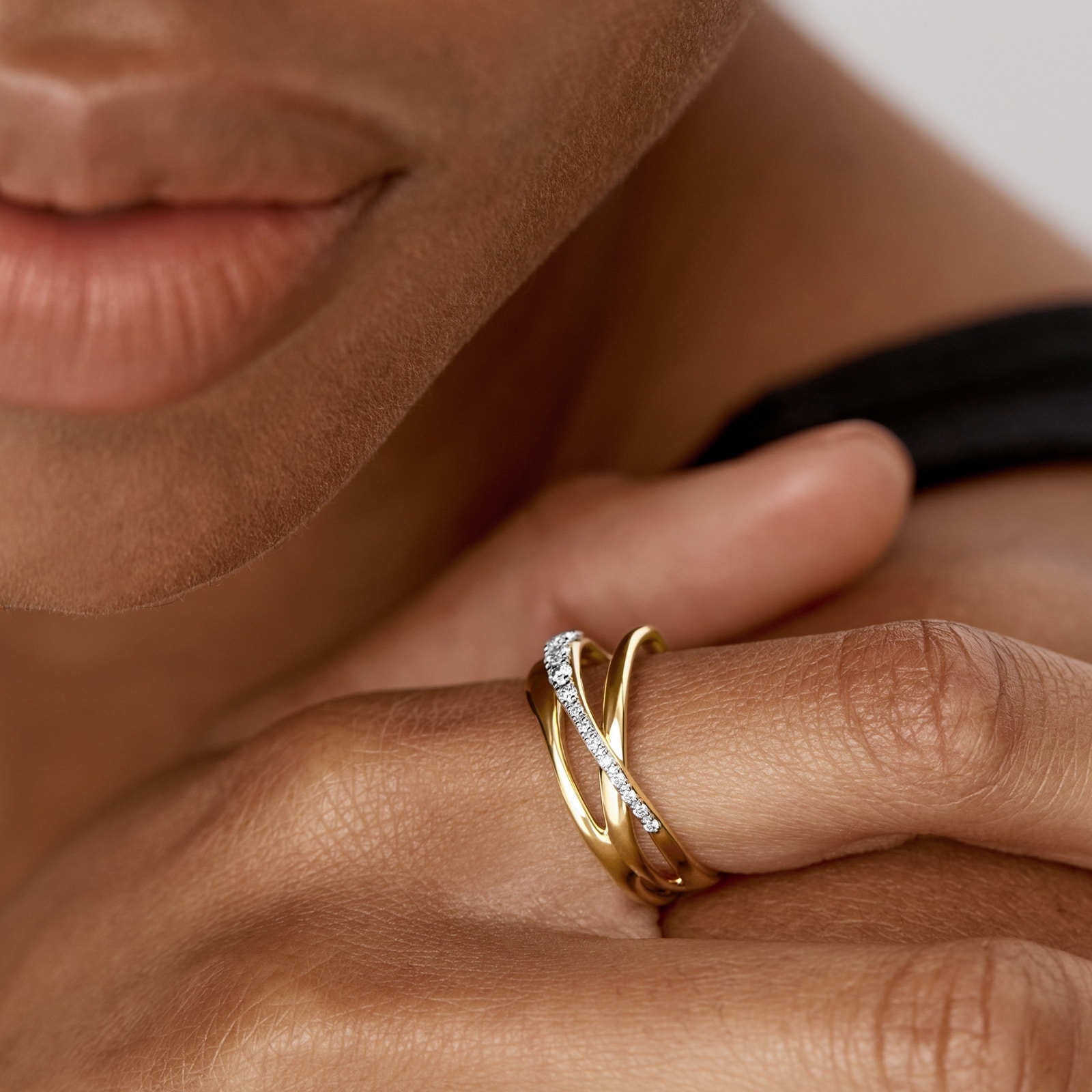 Monica Vinader Nura Crossover Ring In 18ct Gold Vermeil With Lab Grown Diamond