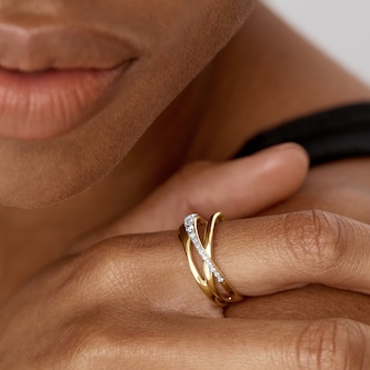 Monica Vinader Nura Crossover Ring In 18ct Gold Vermeil With Lab Grown Diamond