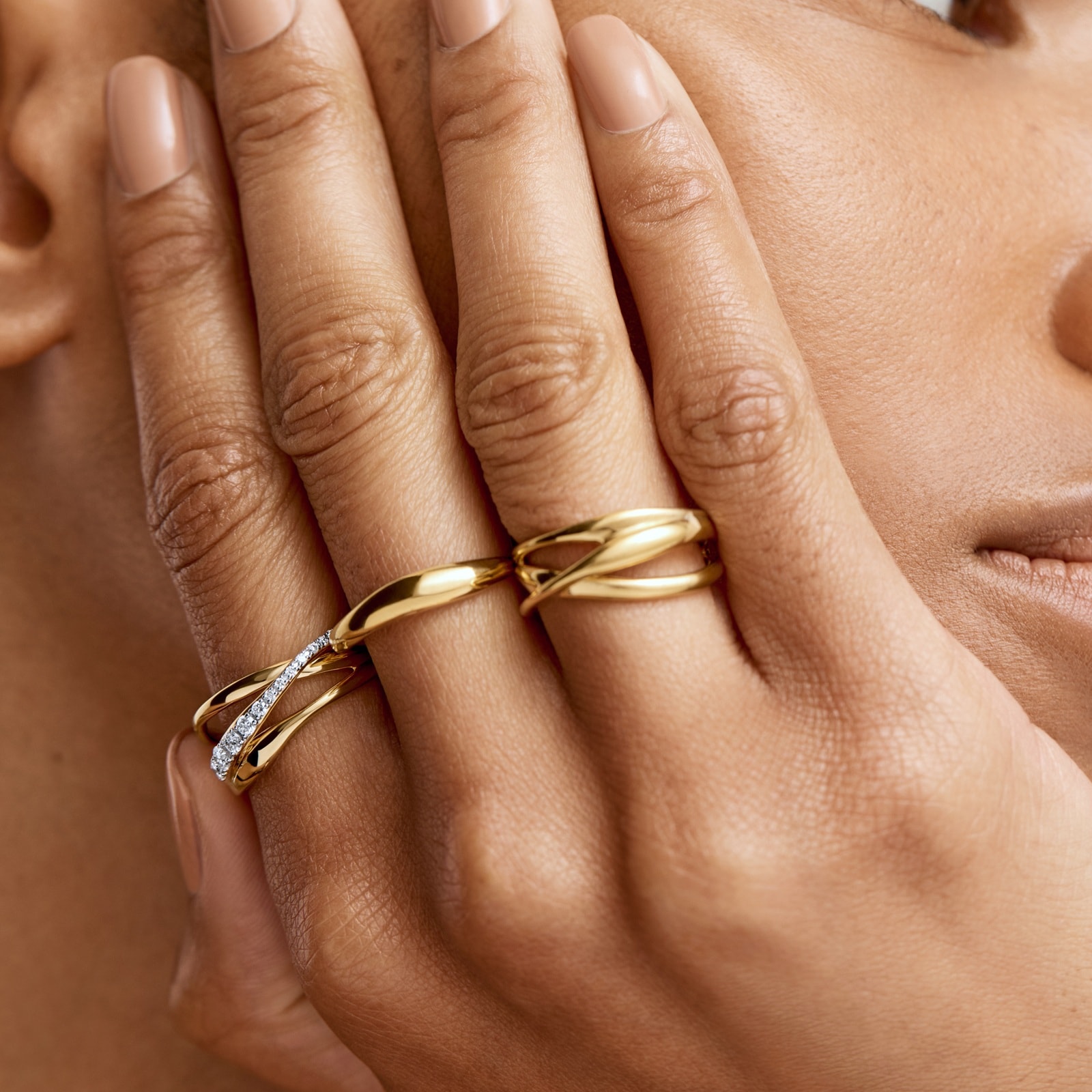 Monica Vinader Nura Crossover Ring In 18ct Gold Vermeil With Lab Grown Diamond