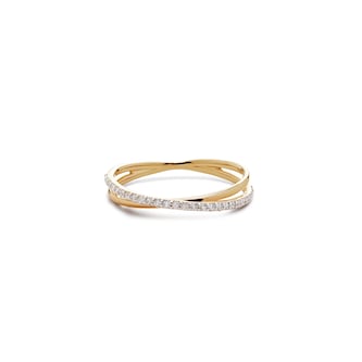 Monica Vinader Diamond Crossover Ring In 14ct Solid Gold With Lab Grown Diamond