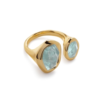Monica Vinader Odyssey Gemstone Open Ring In 18ct Gold Vermeil With Aquamarine
