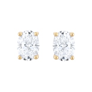 Goldsmiths 18ct Yellow Gold 1.40cttw Oval Cut Lab Grown Diamond Solitaire Stud Earrings