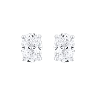 Goldsmiths 9ct White Gold 1.50cttw Oval Cut Lab Grown Diamond Solitaire Stud Earrings