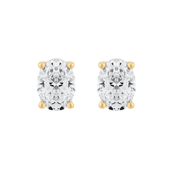 Goldsmiths 9ct Yellow Gold 1.50cttw Oval Cut Lab Grown Diamond Solitaire Stud Earrings