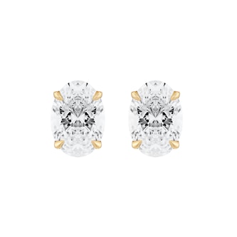 Goldsmiths 9ct Yellow Gold 2.00cttw Oval Cut Lab Grown Diamond Solitaire Stud Earrings