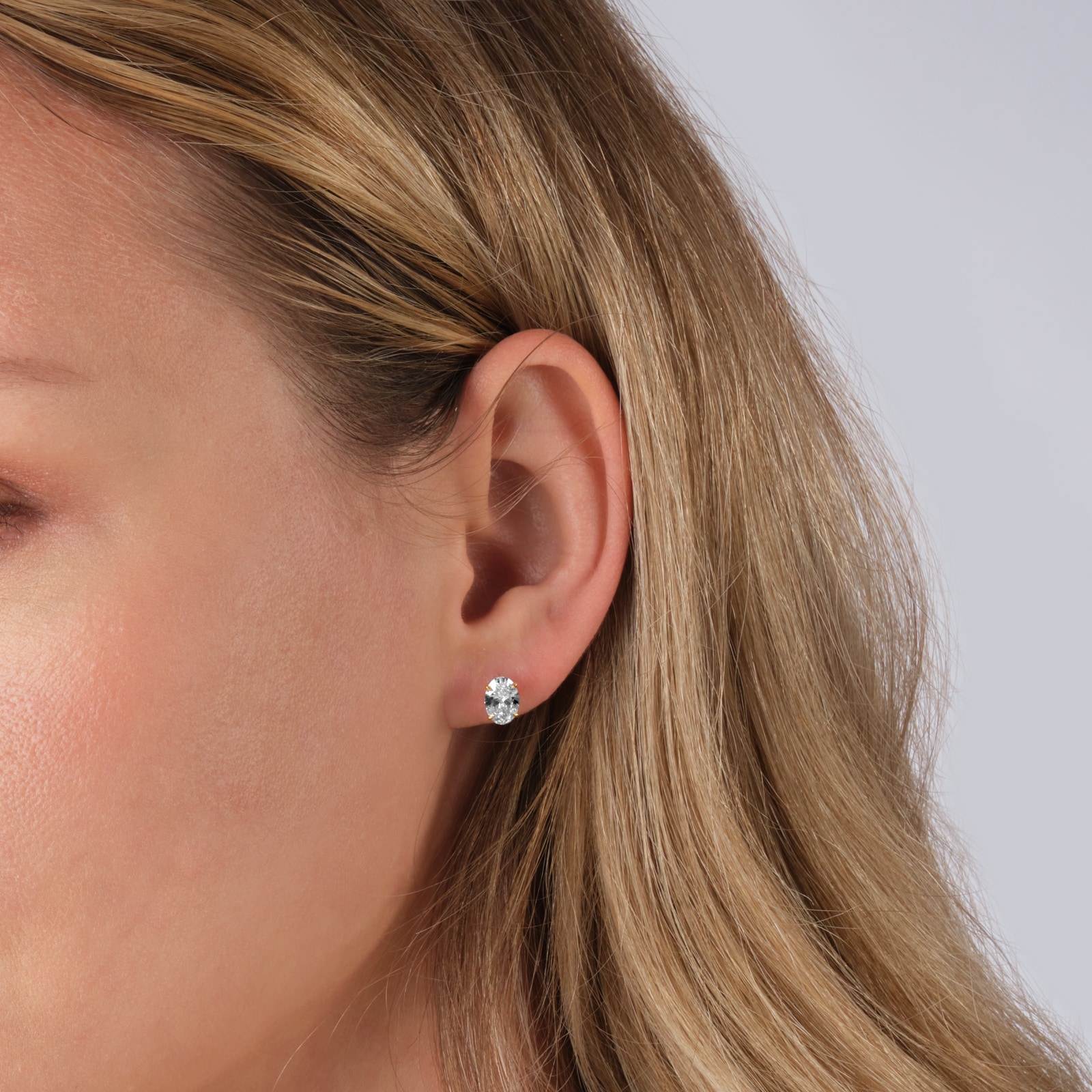 Goldsmiths 9ct Yellow Gold 2.00cttw Oval Cut Lab Grown Diamond Solitaire Stud Earrings