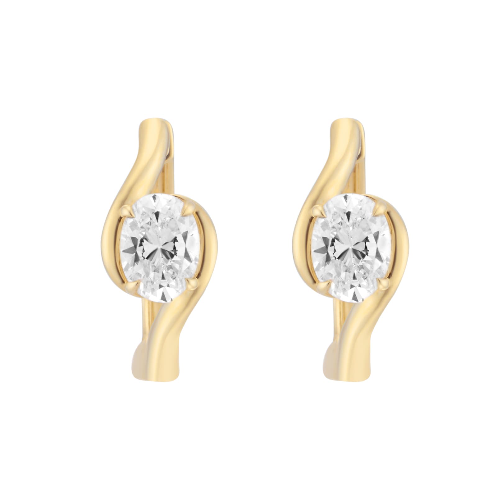 Goldsmiths 9ct Yellow Gold 1.00cttw Oval Cut Lab Grown Diamond Soitaire Fluid Hoop Earrings Goldsmiths 9ct Yellow Gold 1.00cttw Oval Cut Lab Grown Diamond Soitaire Fluid Hoop Earrings