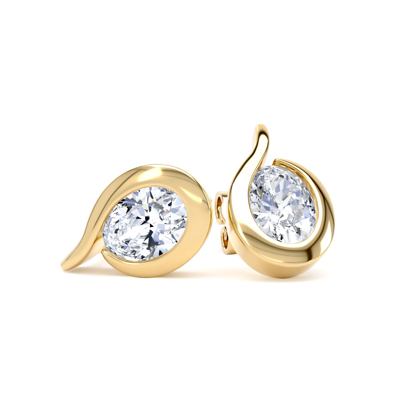 Goldsmiths 9ct Yellow Gold 1.50cttw Oval Cut Lab Grown Diamond Solitaire Fluid Stud Earrings