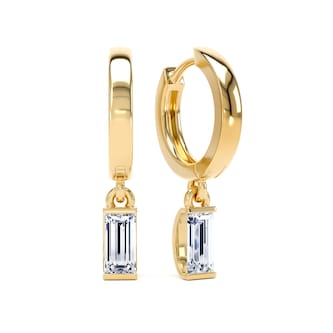 Goldsmiths 9ct Yellow Gold 1.00cttw Baguette Cut Lab Grown Diamond Huggie Drop Earrings Goldsmiths 9ct Yellow Gold 1.00cttw Baguette Cut Lab Grown Diamond Huggie Drop Earrings