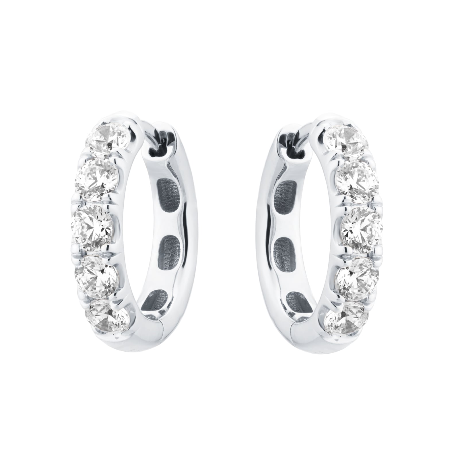 Goldsmiths 9ct White Gold 1.00cttw Brilliant Cut Lab Grown Diamond 5 Stone Hoop Earrings Goldsmiths 9ct White Gold 1.00cttw Brilliant Cut Lab Grown Diamond 5 Stone Hoop Earrings