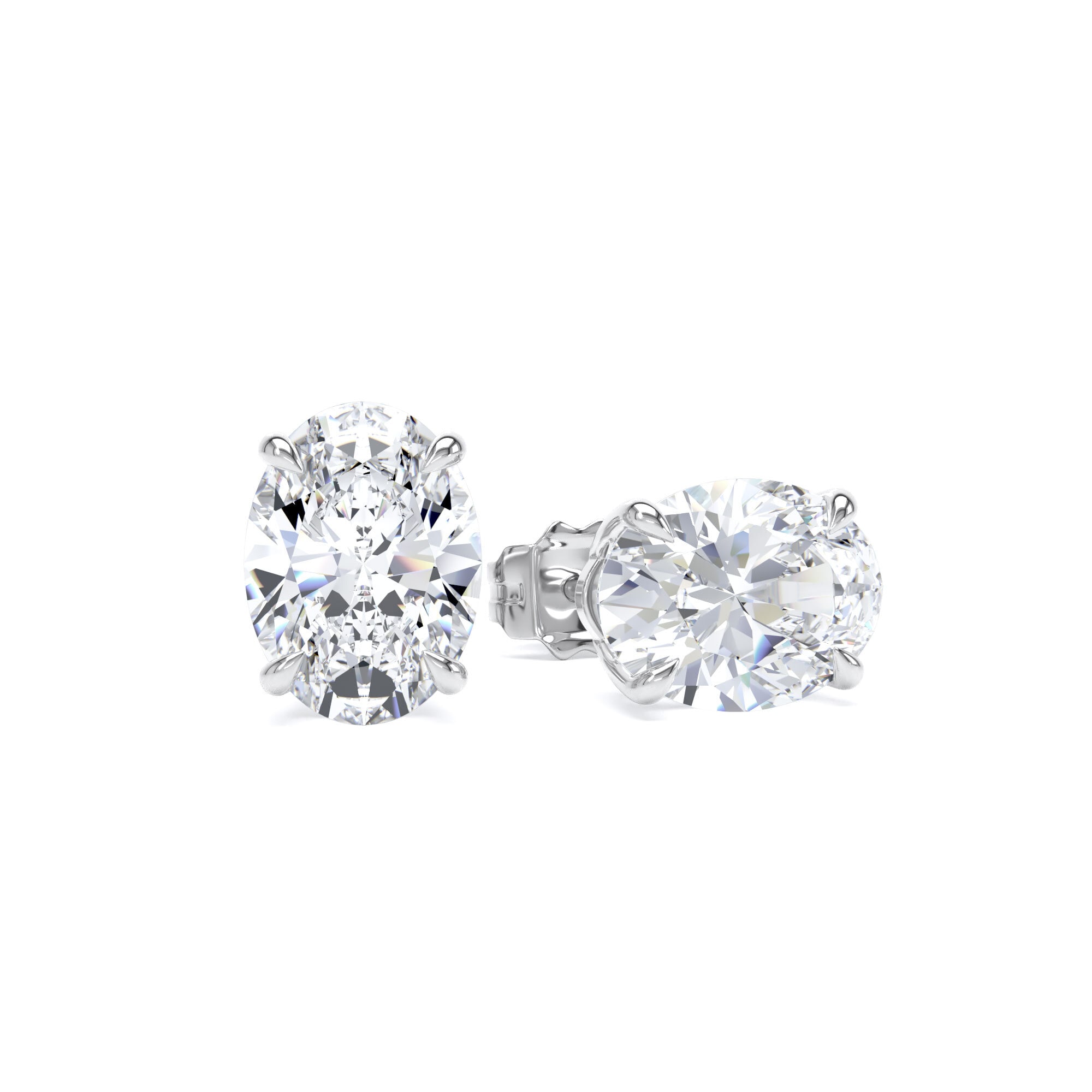 9ct White Gold 3.00cttw Oval Cut Lab Grown Diamond Solitaire Stud Earrings
