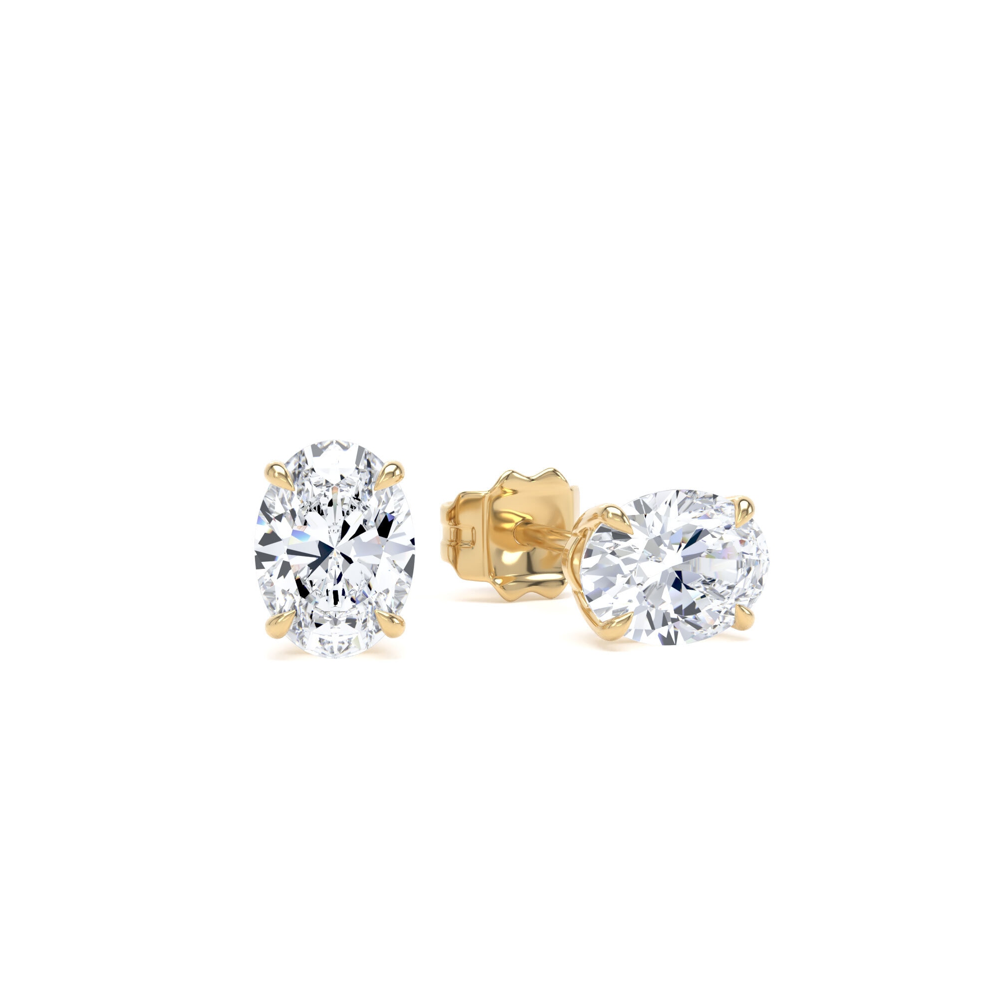 9ct Yellow Gold 1.00cttw Oval Cut Lab Grown Diamond Solitaire Stud Earrings
