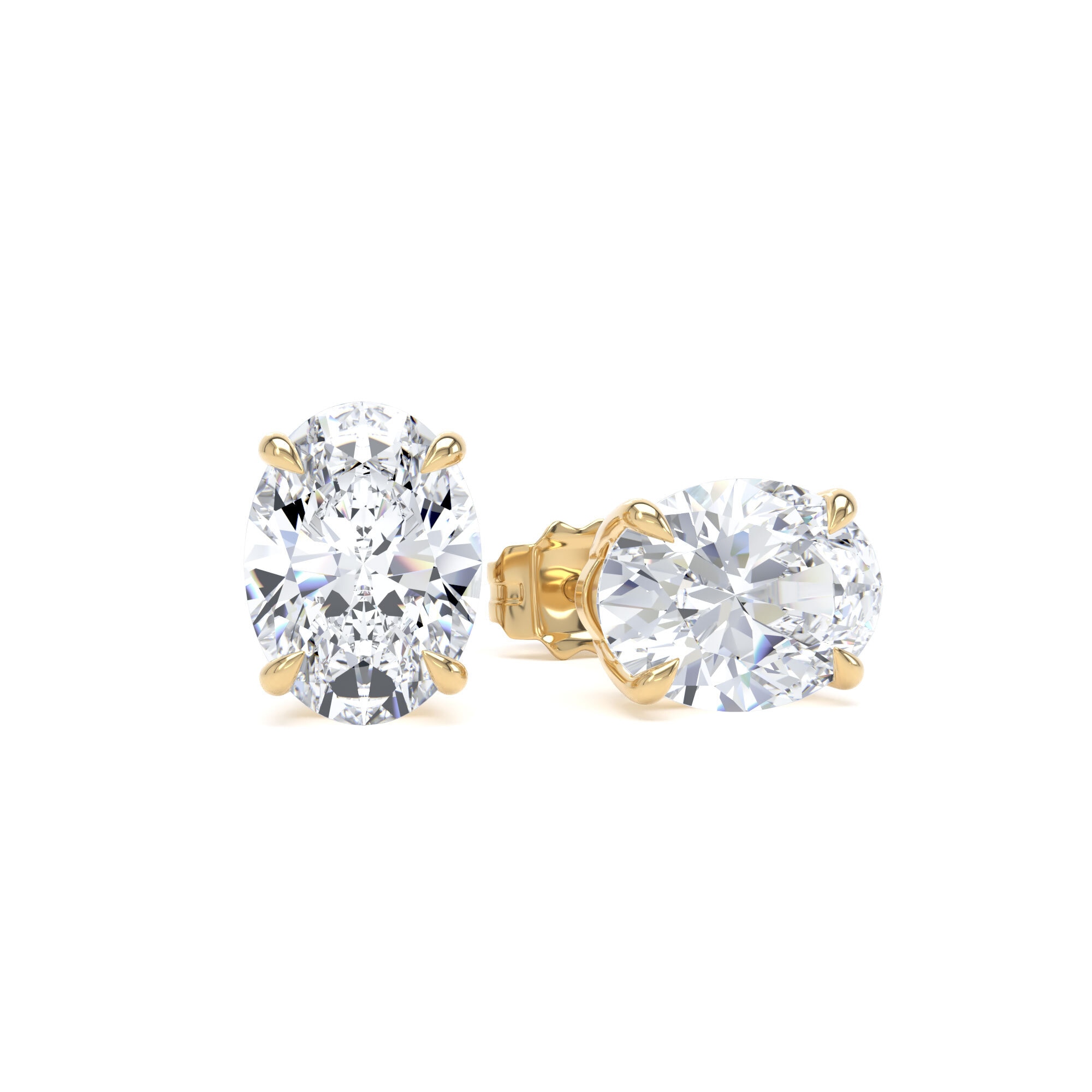 9ct Yellow Gold 3.00cttw Oval Cut Lab Grown Diamond Solitaire Stud Earrings