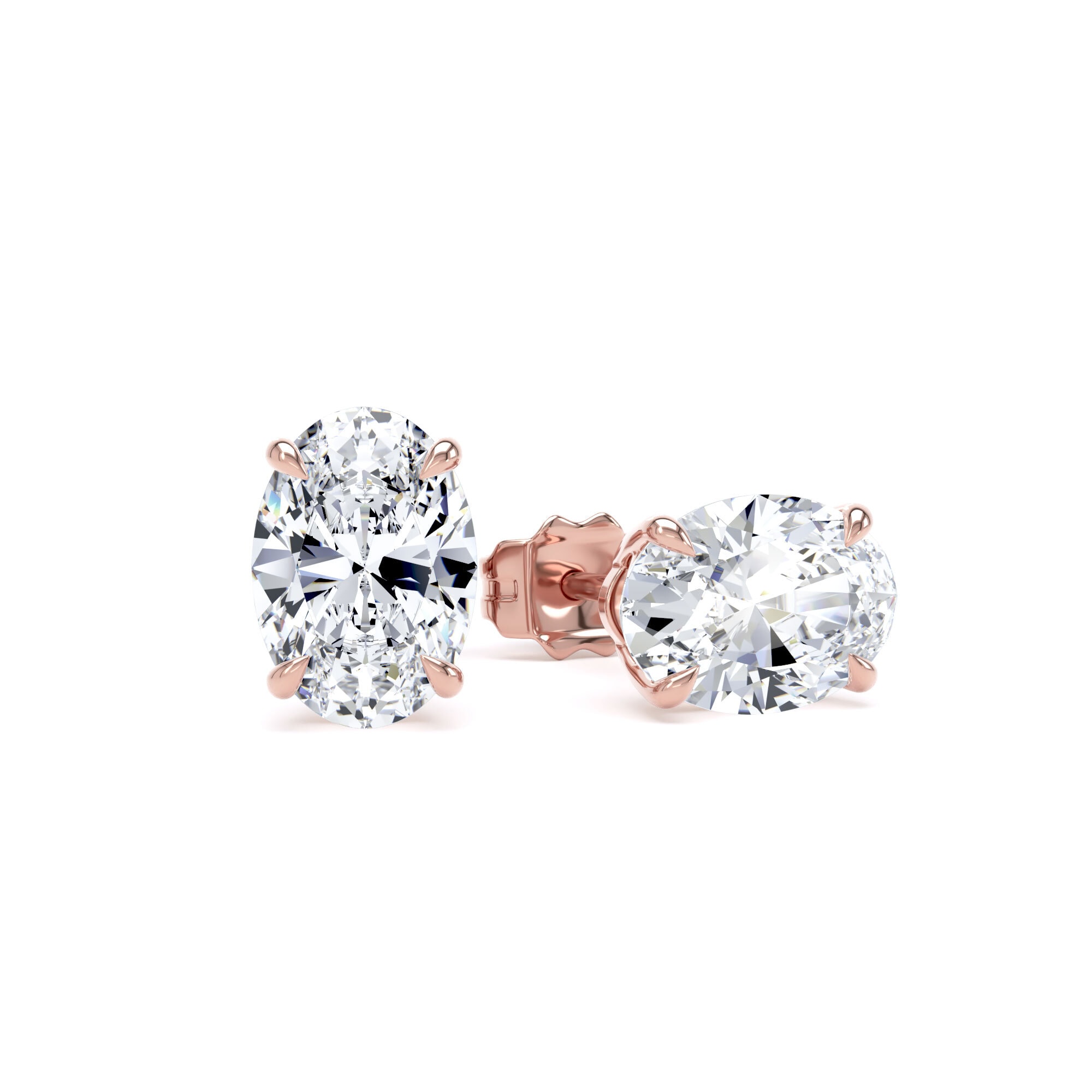 9ct Rose Gold 2.00cttw Oval Cut Lab Grown Diamond Solitaire Stud Earrings