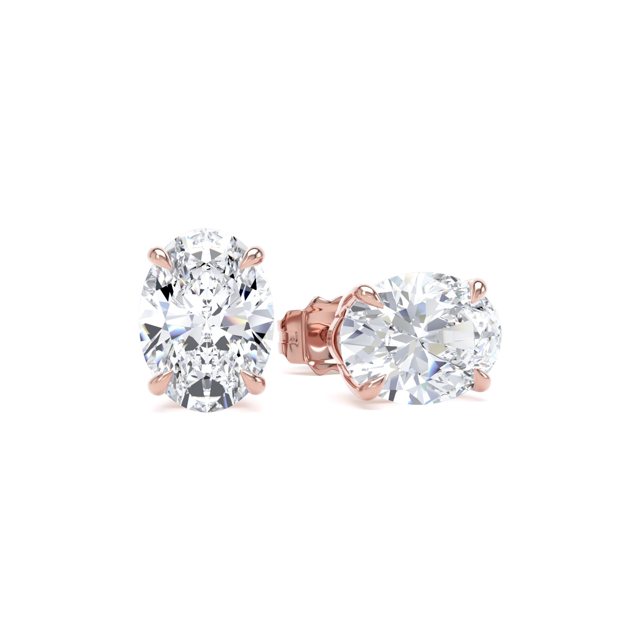9ct Rose Gold 3.00cttw Oval Cut Lab Grown Diamond Solitaire Stud Earrings