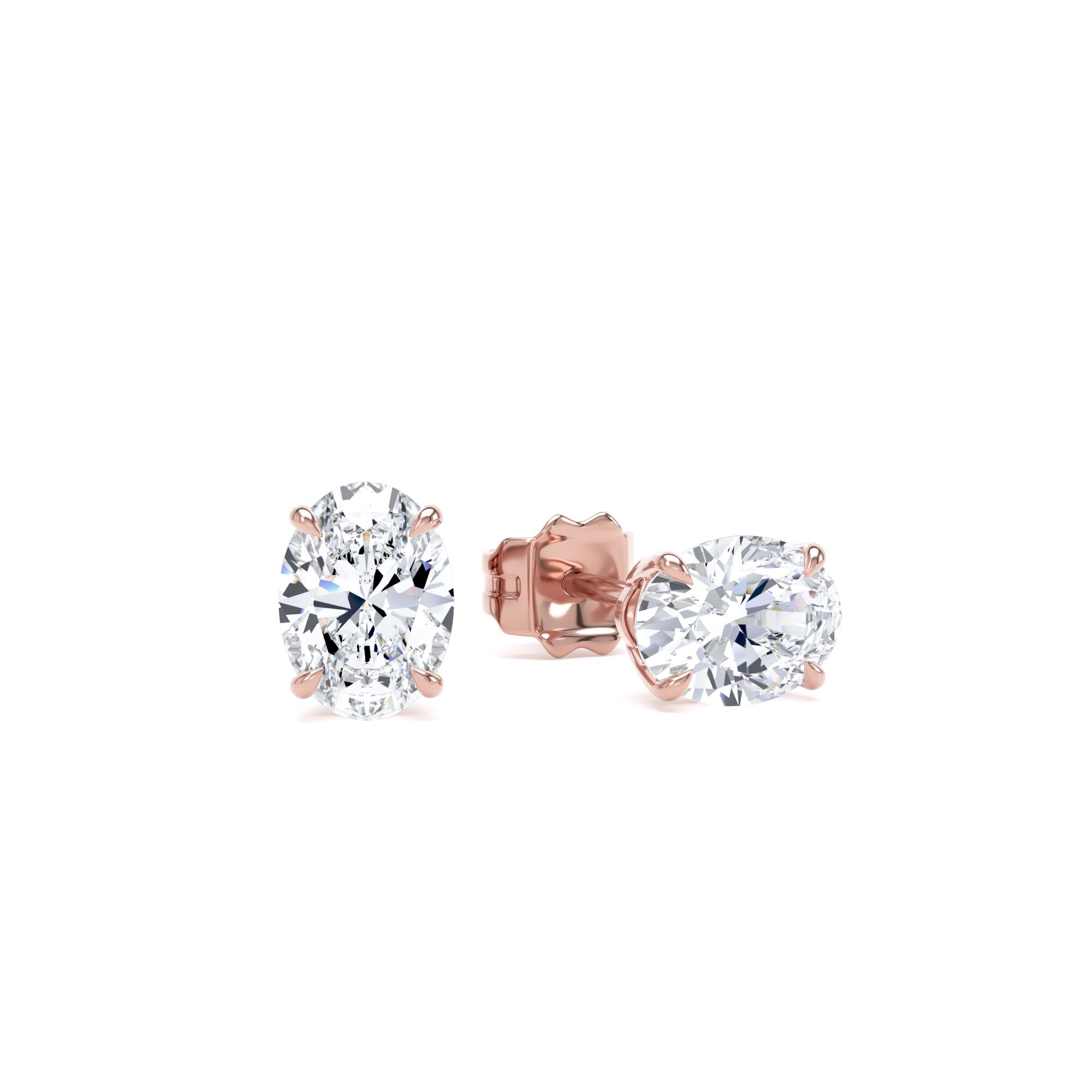 18ct Rose Gold 1.00cttw Oval Cut Lab Grown Diamond Solitaire Stud Earrings