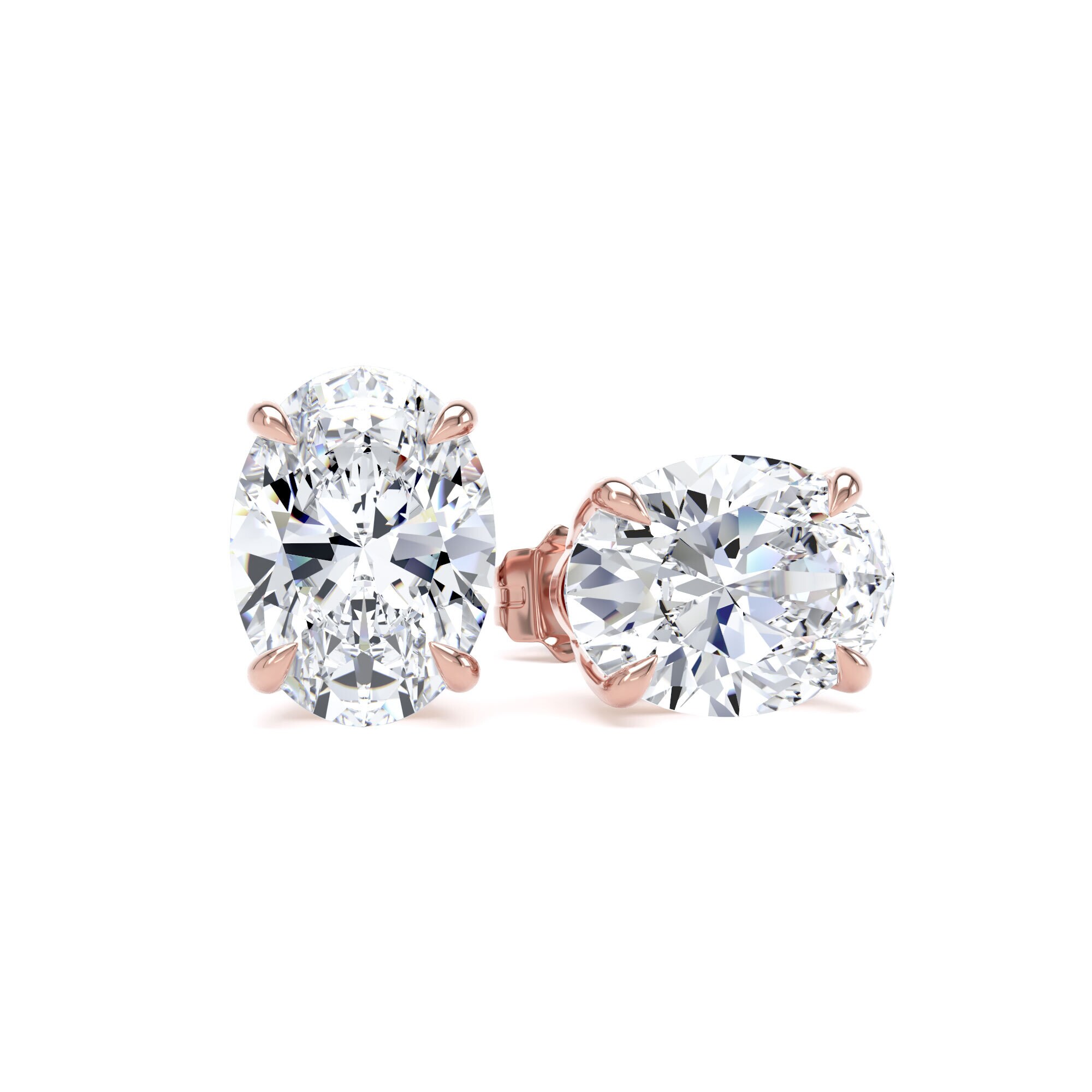 18ct Rose Gold 4.00cttw Oval Cut Lab Grown Diamond Solitaire Stud Earrings