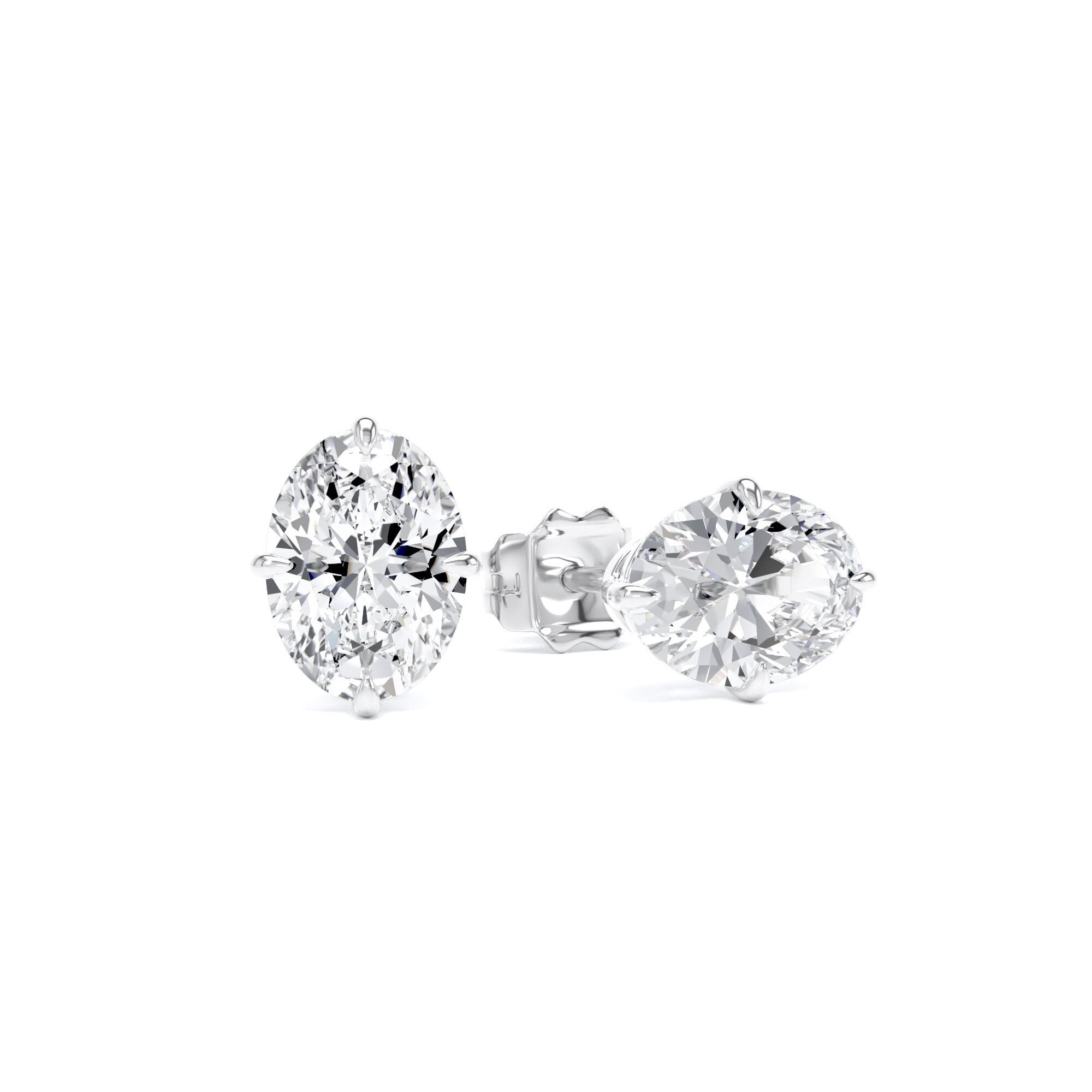 9ct White Gold Compass Set 1.50cttw Oval Cut Lab Grown Diamond Solitaire Stud Earrings