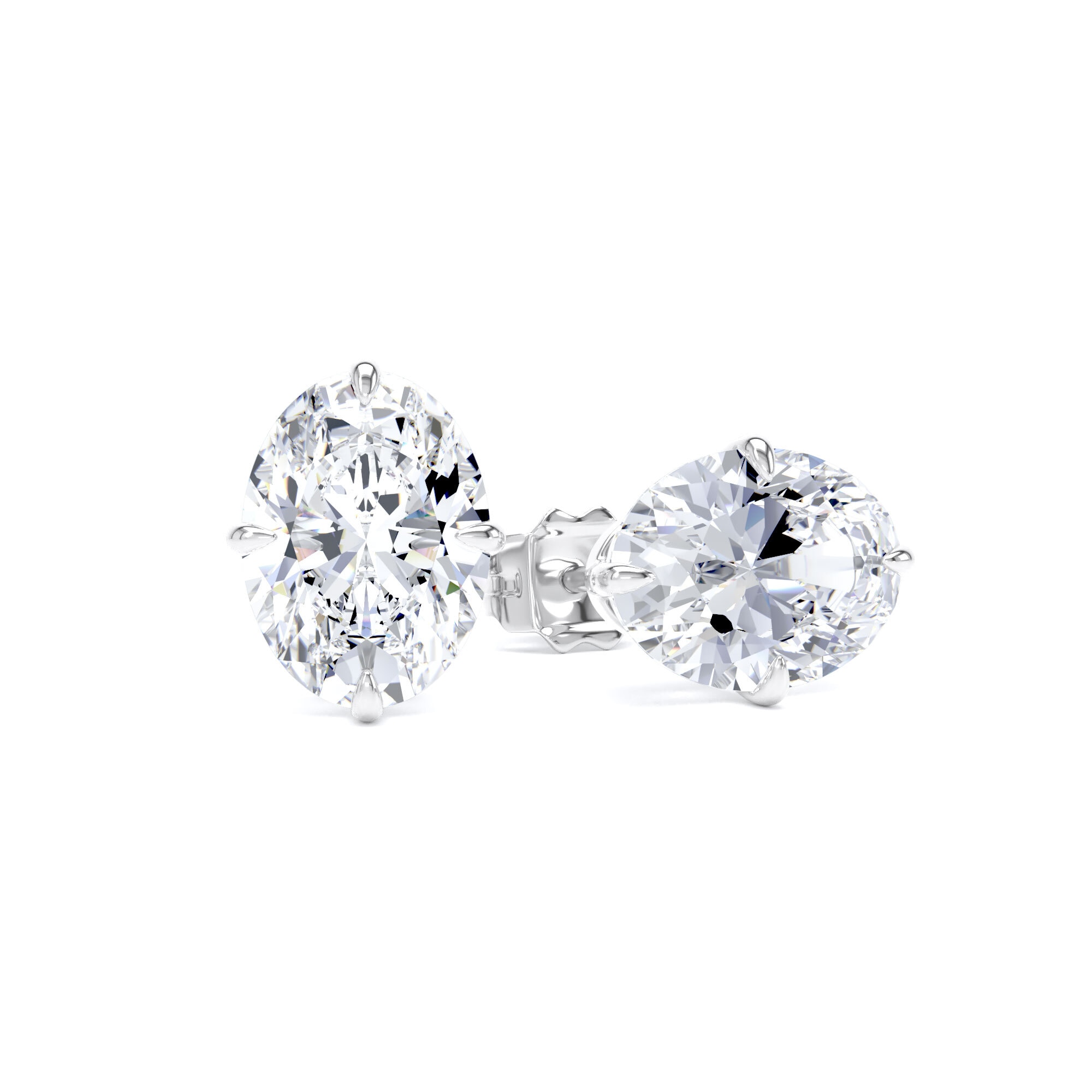 9ct White Gold Compass Set 3.00cttw Oval Cut Lab Grown Diamond Solitaire Stud Earrings