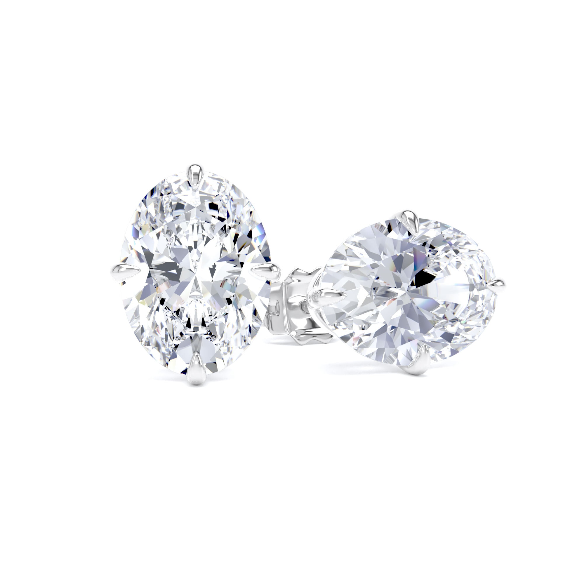 9ct White Gold Compass Set 4.00cttw Oval Cut Lab Grown Diamond Solitaire Stud Earrings