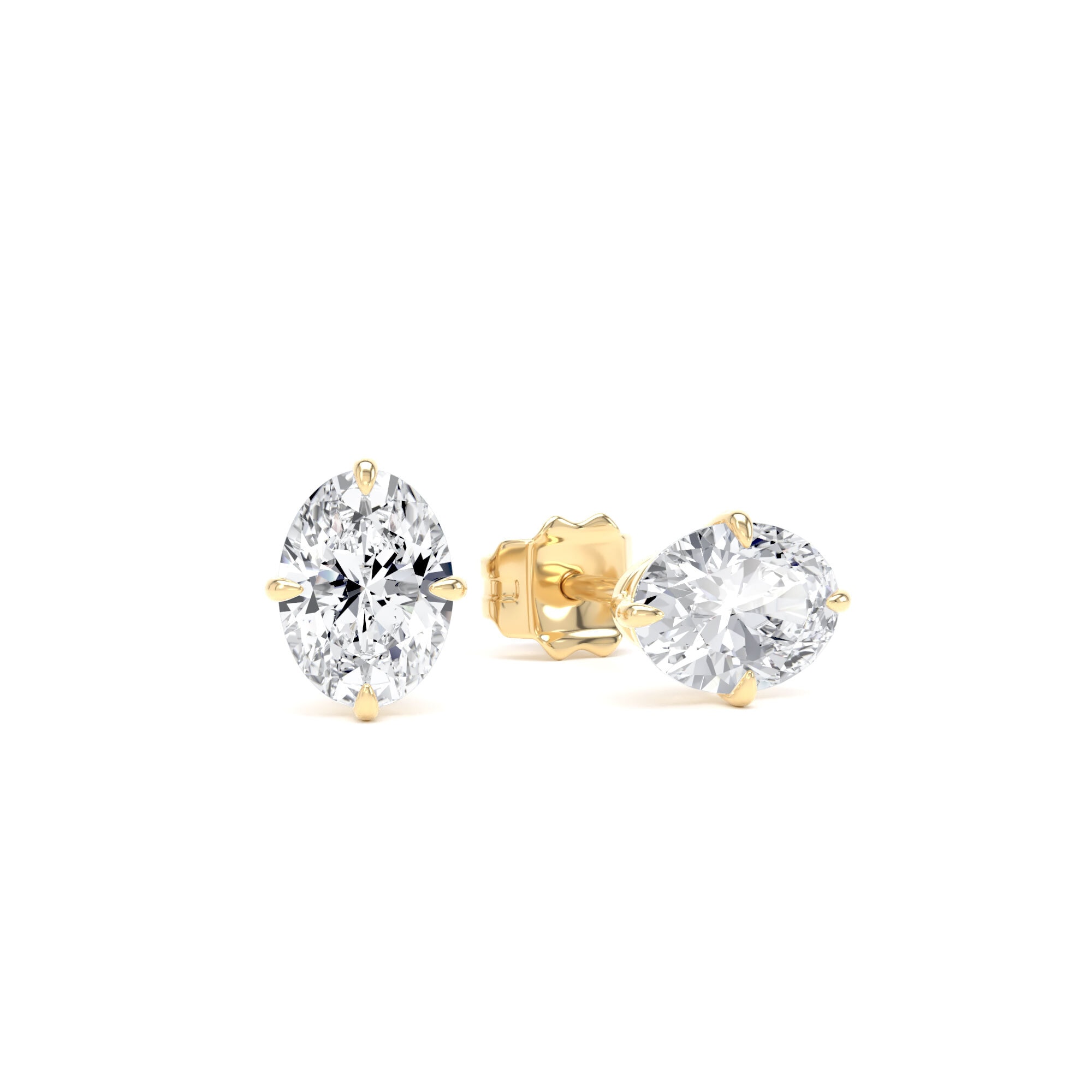 9ct Yellow Gold Compass Set 1.00cttw Oval Cut Lab Grown Diamond Solitaire Stud Earrings