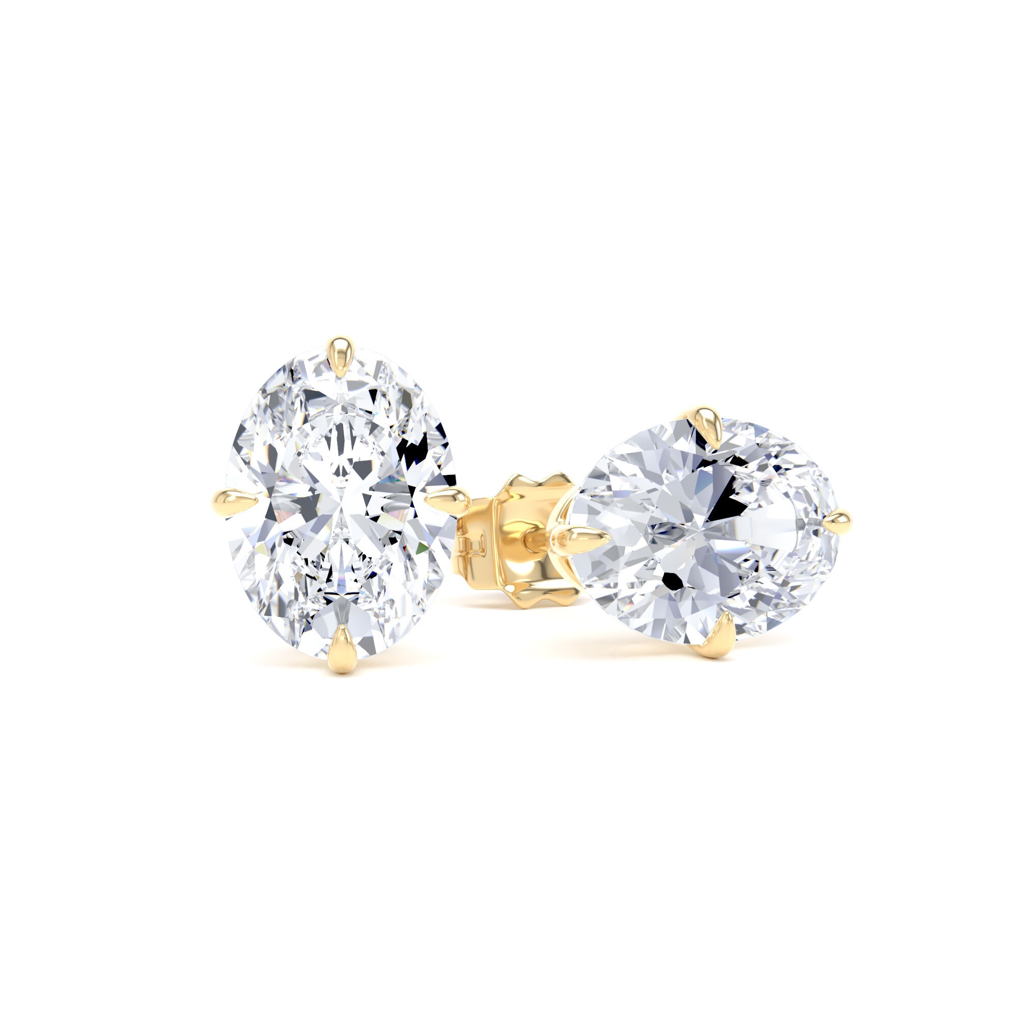 9ct Yellow Gold Compass Set 3.00cttw Oval Cut Lab Grown Diamond Solitaire Stud Earrings