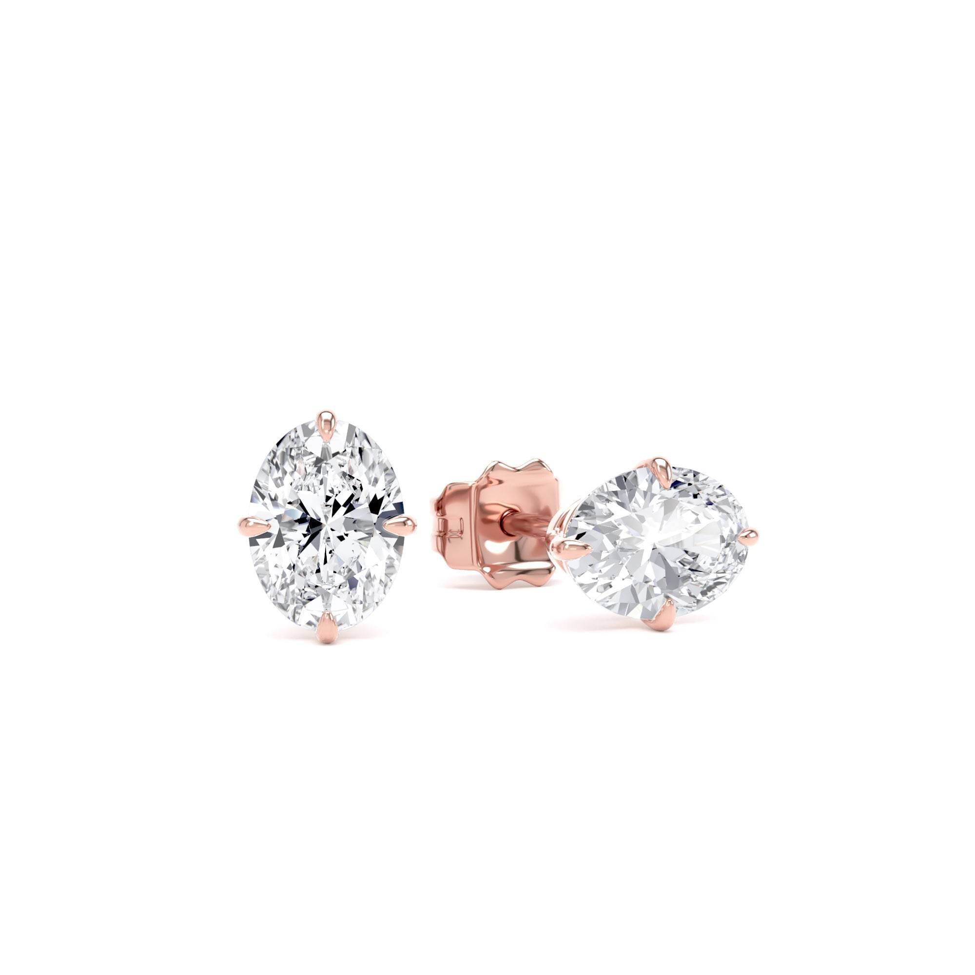 9ct Rose Gold Compass Set 1.00cttw Oval Cut Lab Grown Diamond Solitaire Stud Earrings