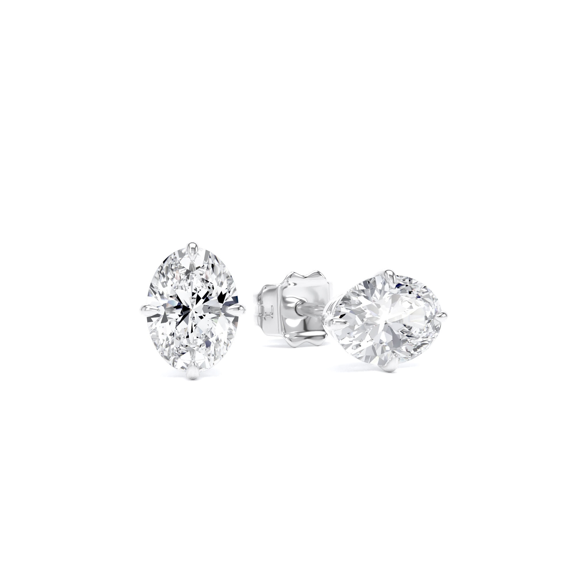 18ct White Gold Compass Set 1.00cttw Oval Cut Lab Grown Diamond Solitaire Stud Earrings