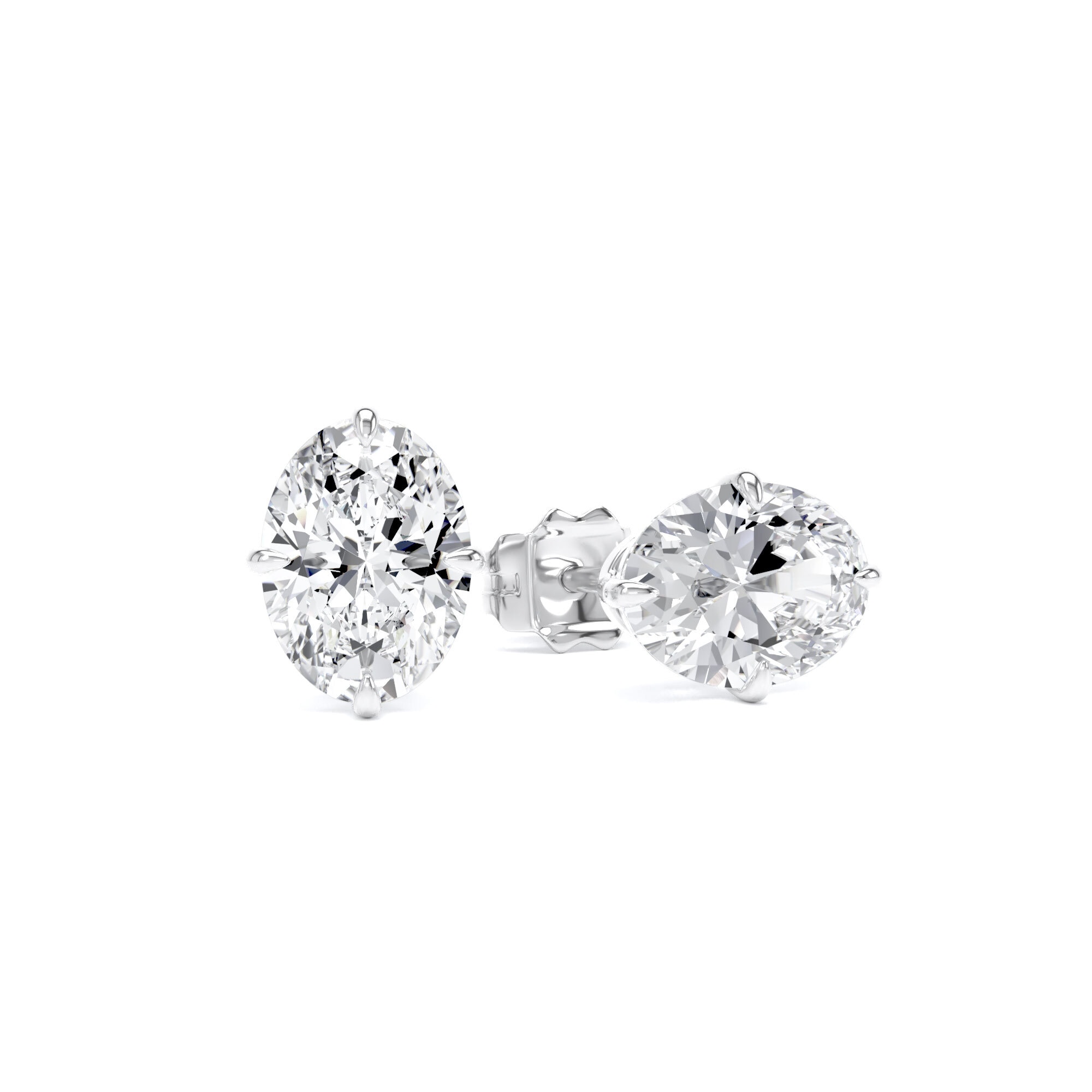 18ct White Gold Compass Set 2.00cttw Oval Cut Lab Grown Diamond Solitaire Stud Earrings