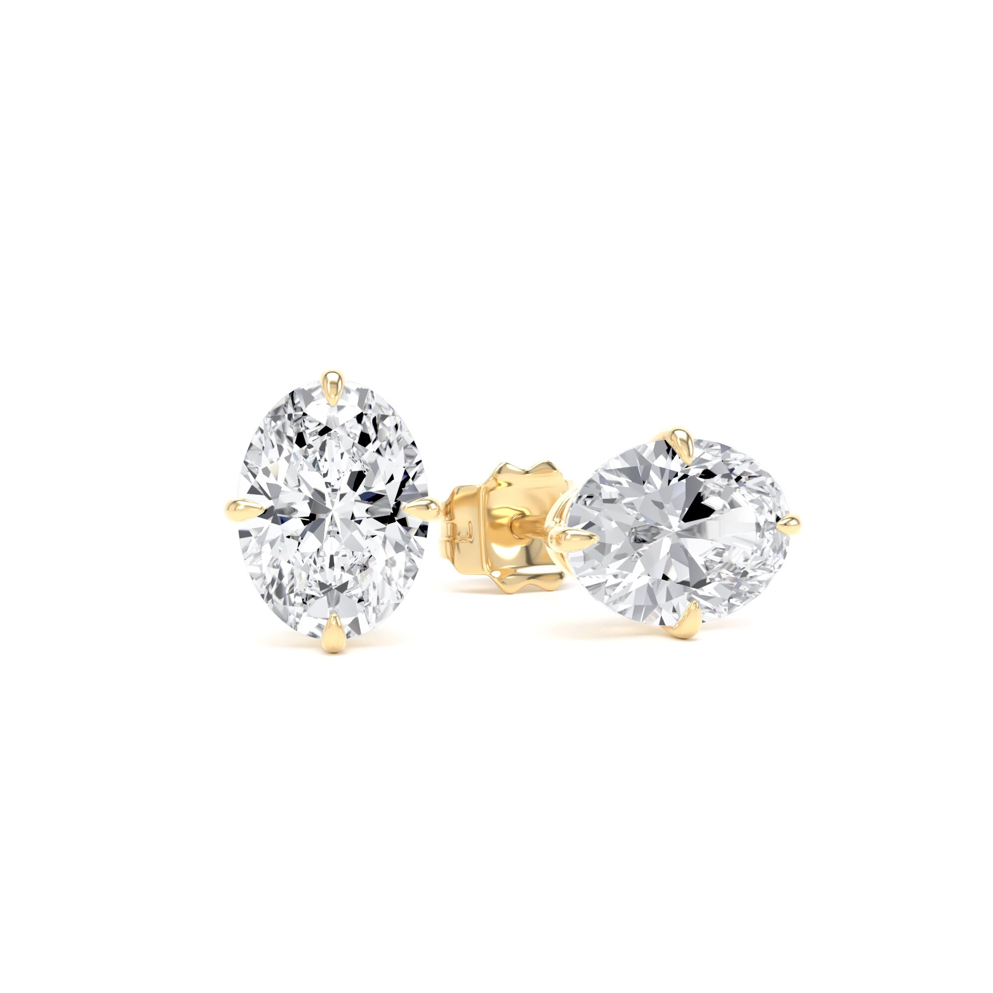 18ct Yellow Gold Compass Set 2.00cttw Oval Cut Lab Grown Diamond Solitaire Stud Earrings