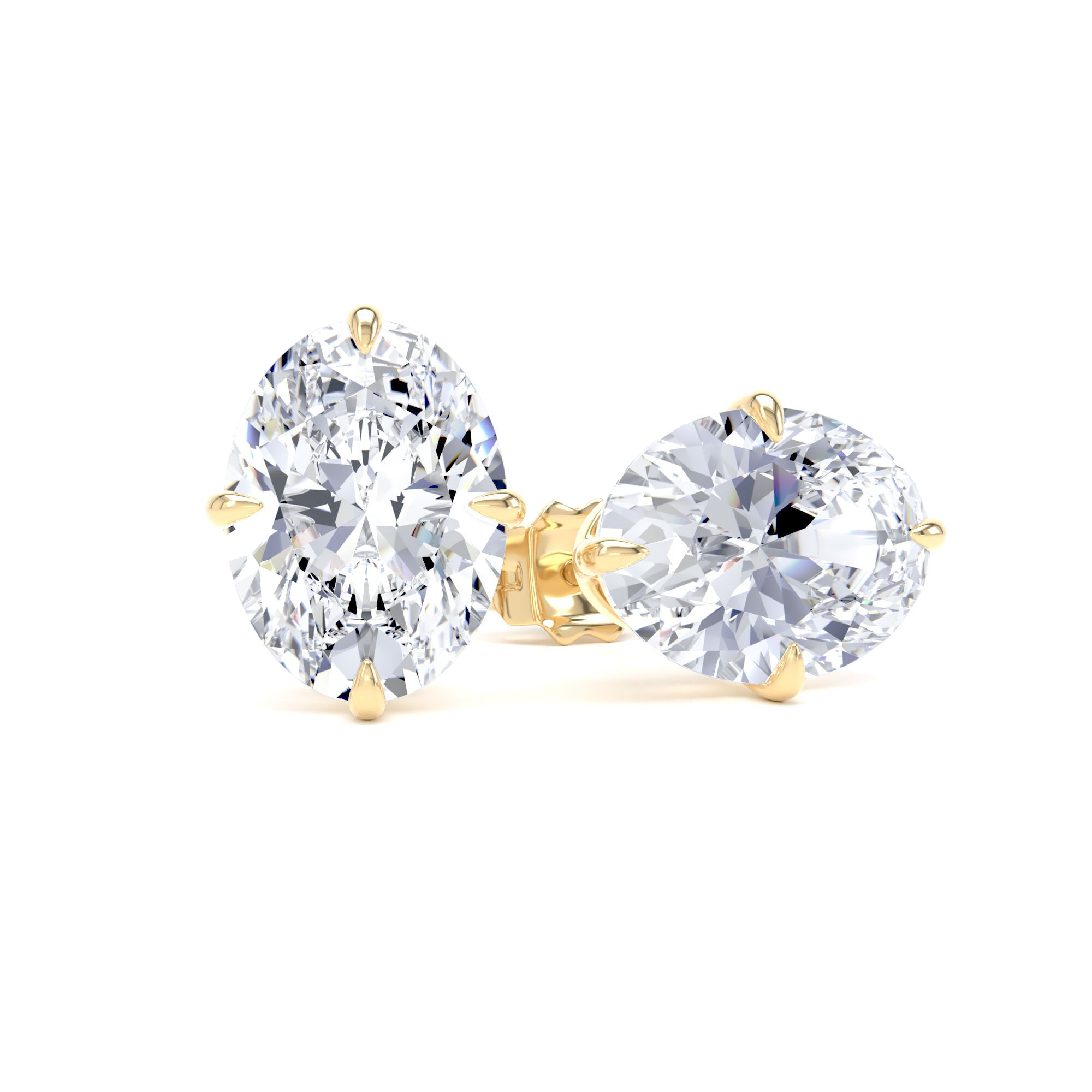 18ct Yellow Gold Compass Set 4.00cttw Oval Cut Lab Grown Diamond Solitaire Stud Earrings