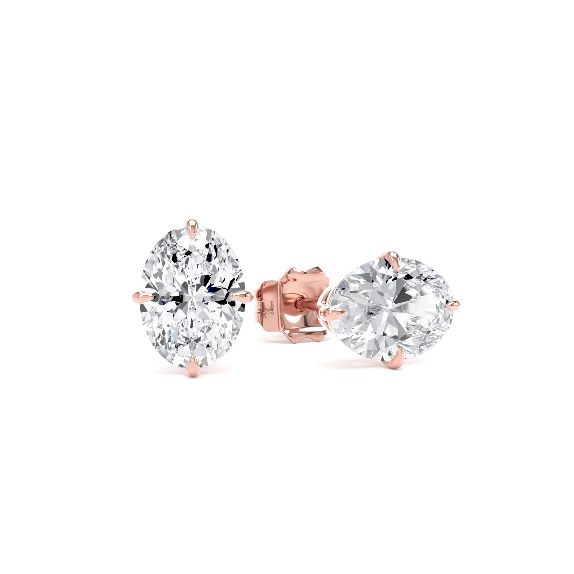 18ct Rose Gold Compass Set 1.50cttw Oval Cut Lab Grown Diamond Solitaire Stud Earrings