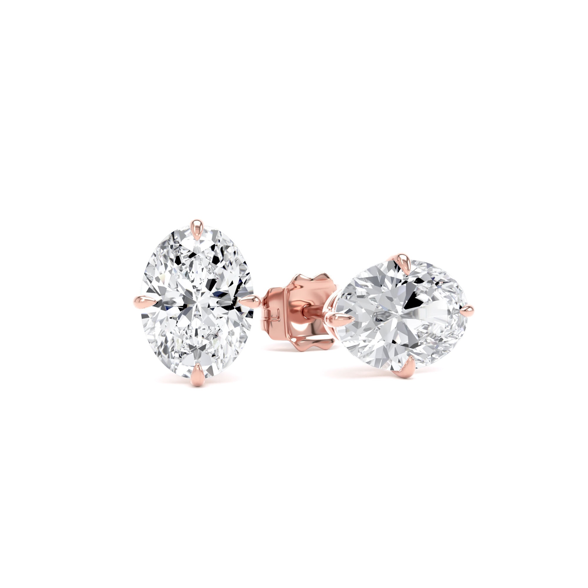 18ct Rose Gold Compass Set 2.00cttw Oval Cut Lab Grown Diamond Solitaire Stud Earrings