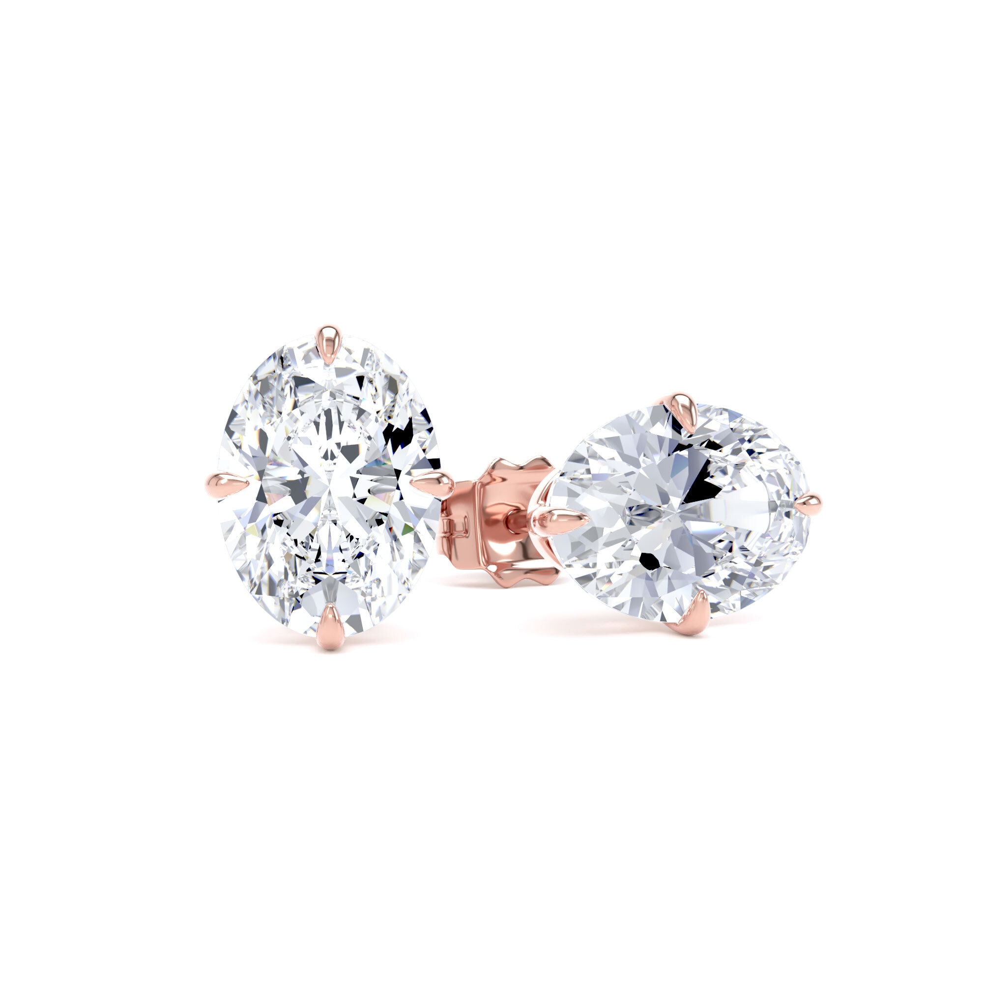 18ct Rose Gold Compass Set 3.00cttw Oval Cut Lab Grown Diamond Solitaire Stud Earrings