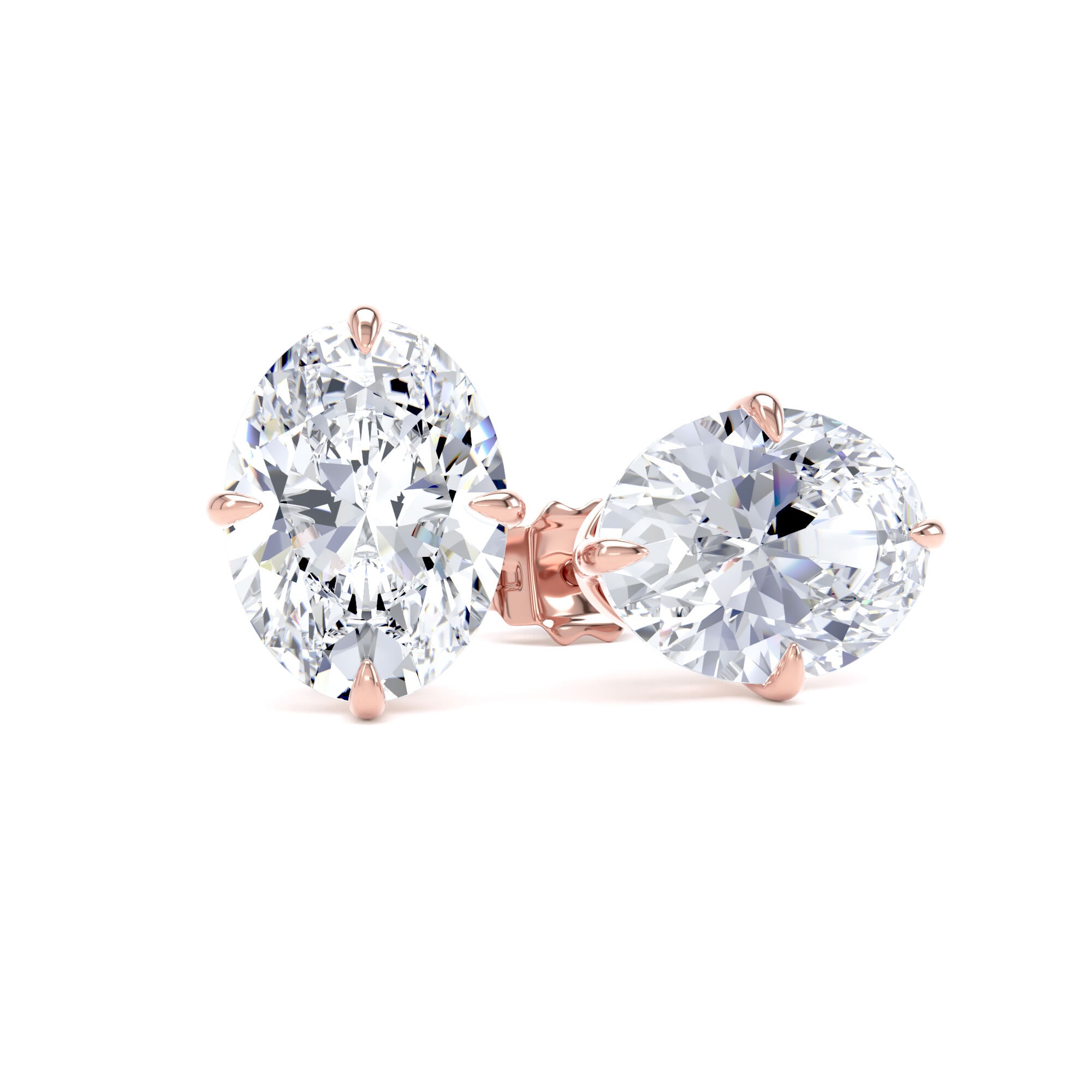 18ct Rose Gold Compass Set 4.00cttw Oval Cut Lab Grown Diamond Solitaire Stud Earrings