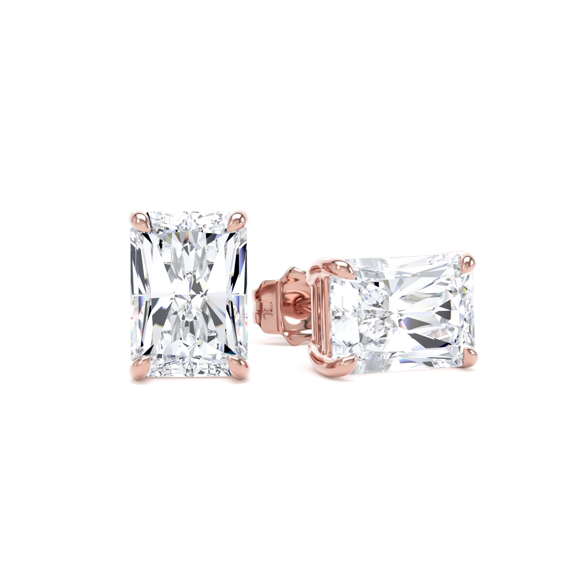 9ct Rose Gold 4.00cttw Radiant Cut Lab Grown Diamond Solitaire Stud Earrings