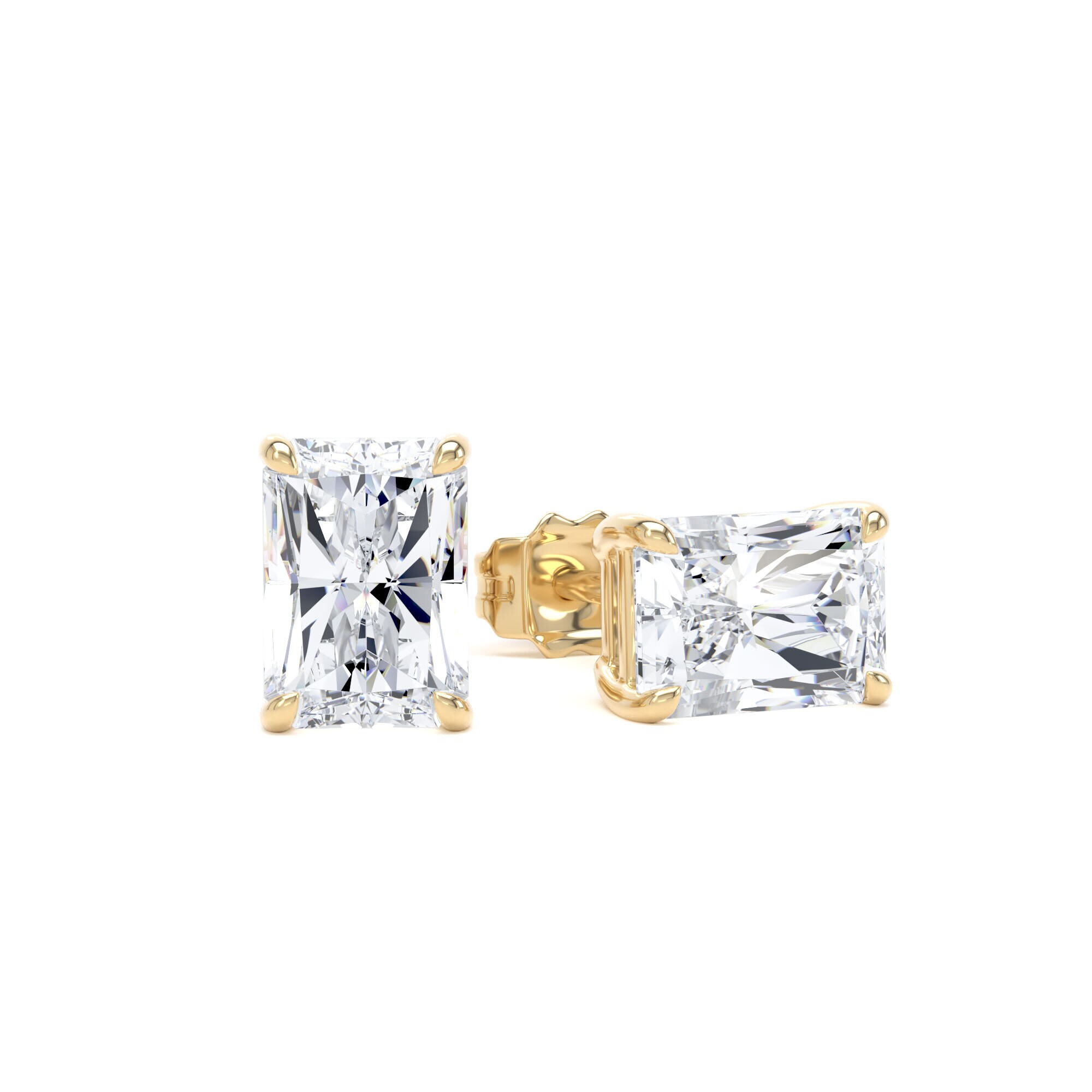 18ct Yellow Gold 2.00cttw Radiant Cut Lab Grown Diamond Solitaire Stud Earrings