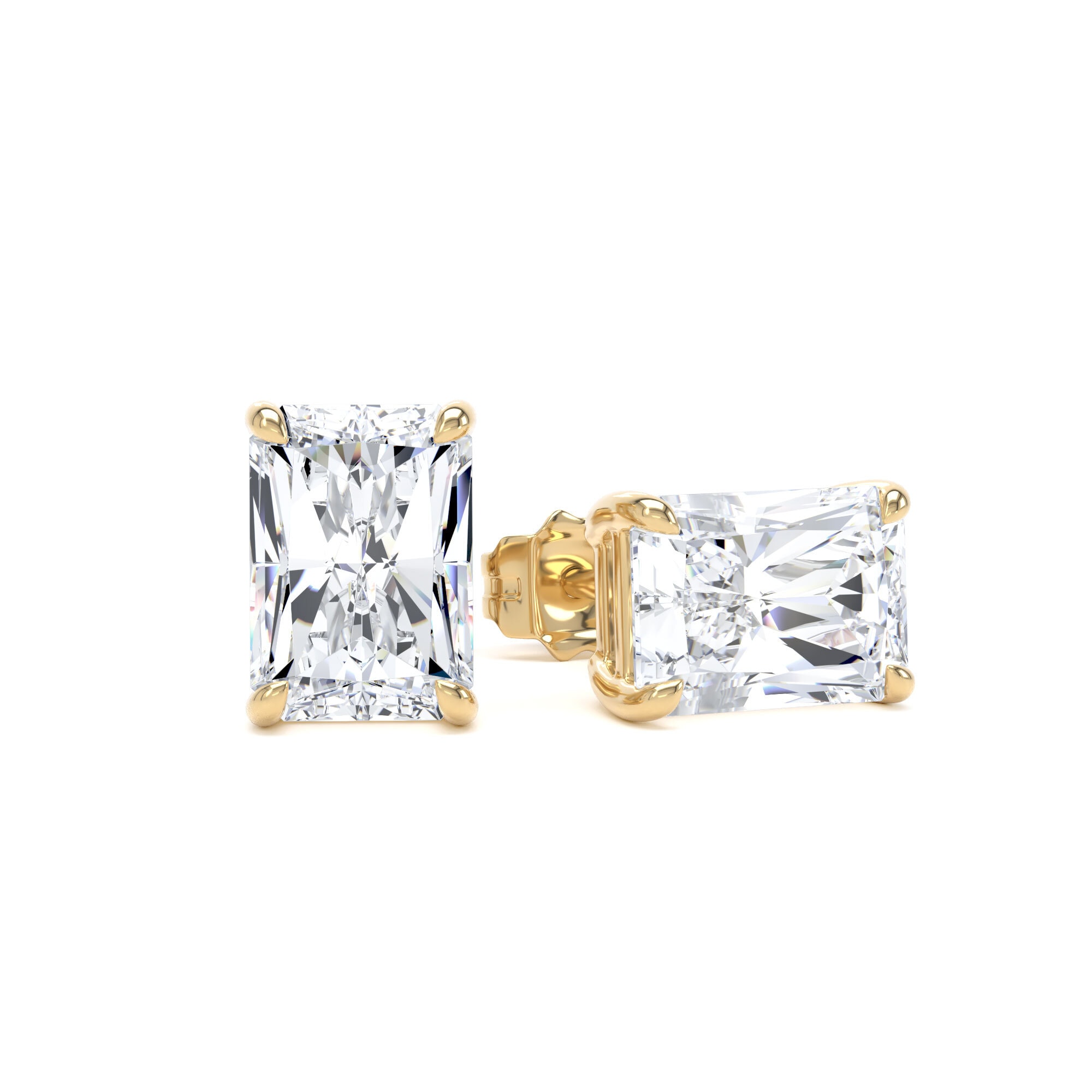 18ct Yellow Gold 4.00cttw Radiant Cut Lab Grown Diamond Solitaire Stud Earrings
