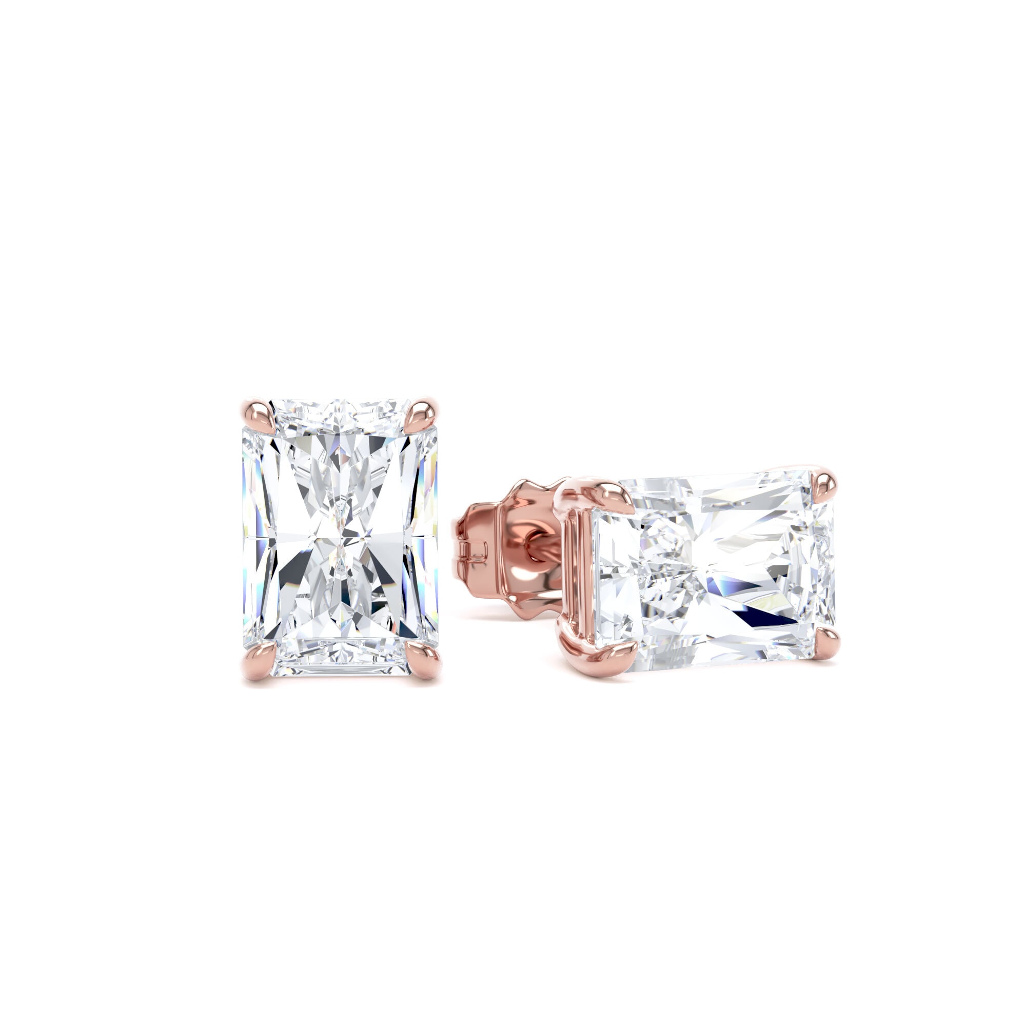 18ct Rose Gold 3.00cttw Radiant Cut Lab Grown Diamond Solitaire Stud Earrings