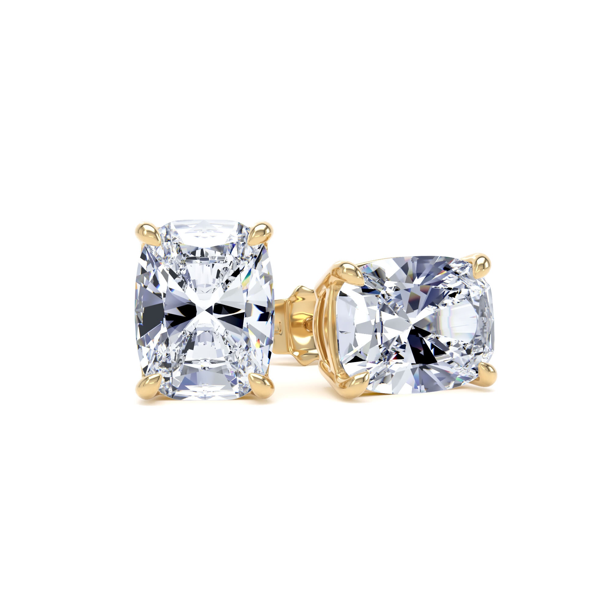 9ct Yellow Gold 4.00cttw Elongated Cushion Cut Lab Grown Diamond Solitaire Stud Earrings