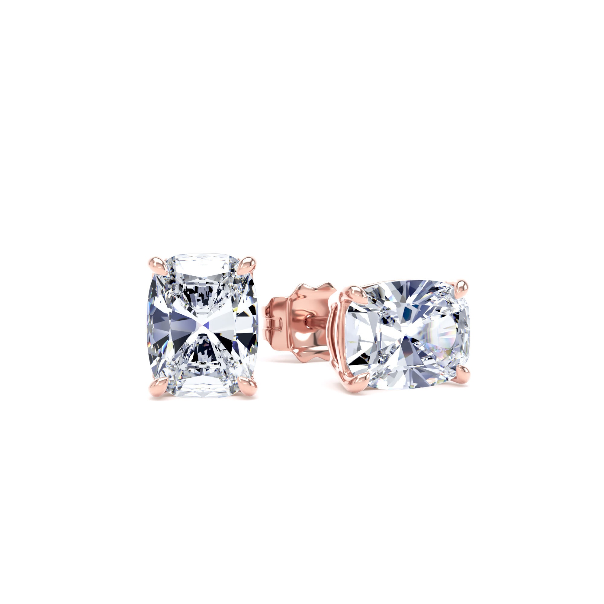 9ct Rose Gold 2.00cttw Elongated Cushion Cut Lab Grown Diamond Solitaire Stud Earrings